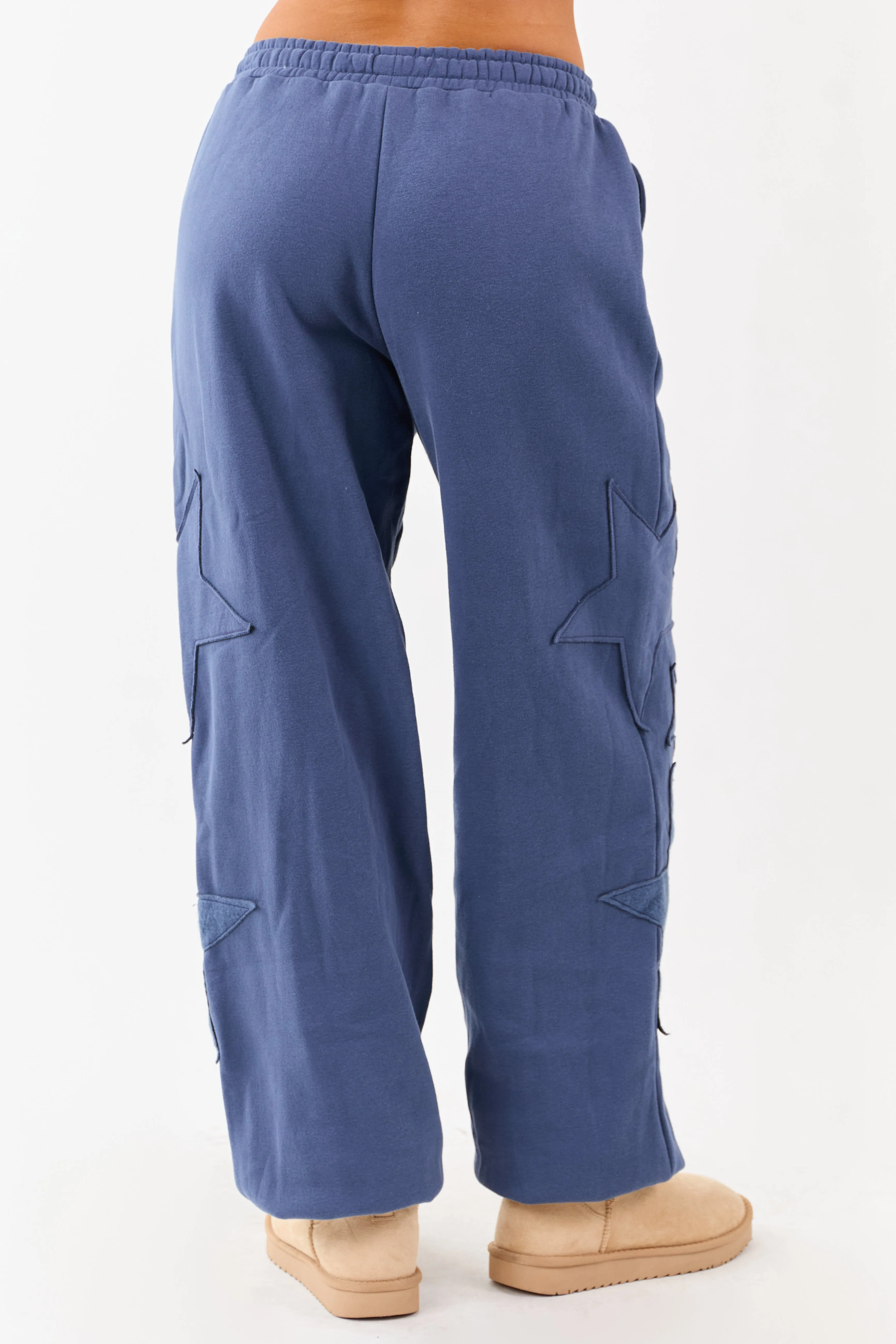 Dusty Blue Star Patch Drawstring Jogger Sweatpants sold by Lime Lush product image thumbnail 4