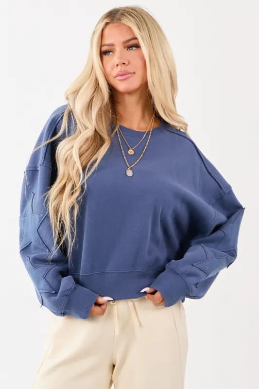 Sea Blue Star Patch Pullover Crew Neck Sweatshirt sold by Lime Lush