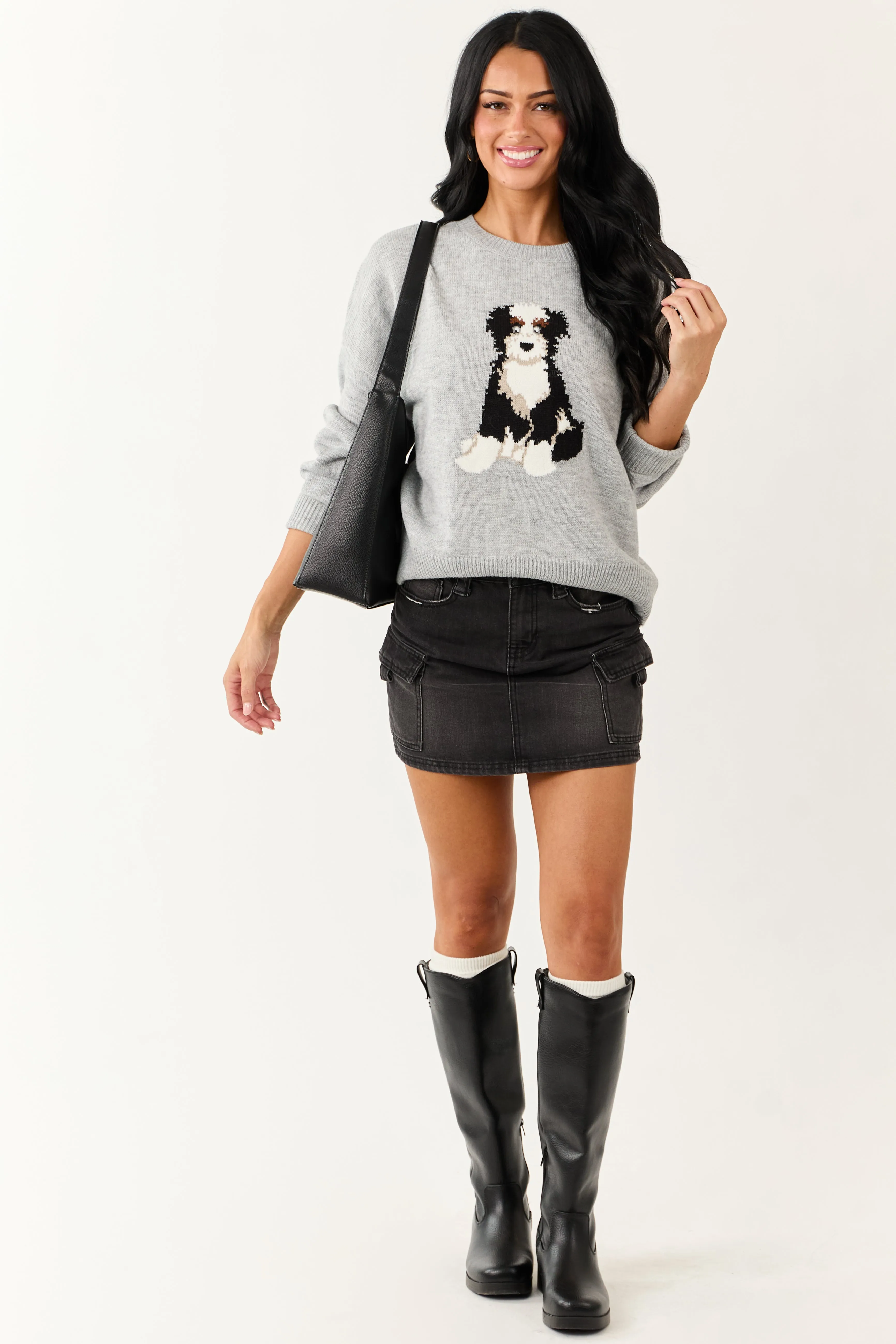 Dove Grey Puppy Graphic Soft Knit Sweater sold by Lime Lush product image thumbnail 4