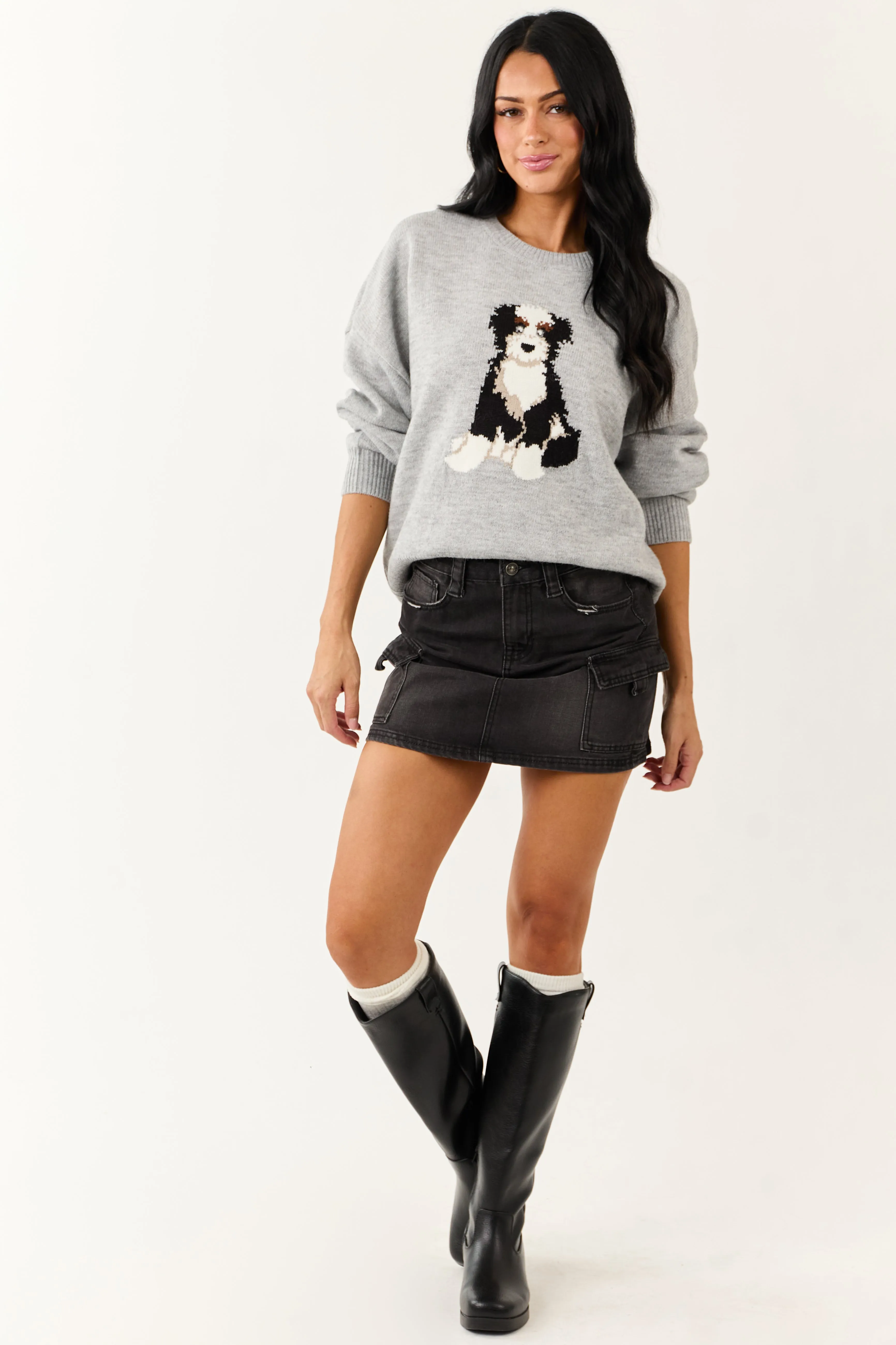 Dove Grey Puppy Graphic Soft Knit Sweater sold by Lime Lush product image thumbnail 3