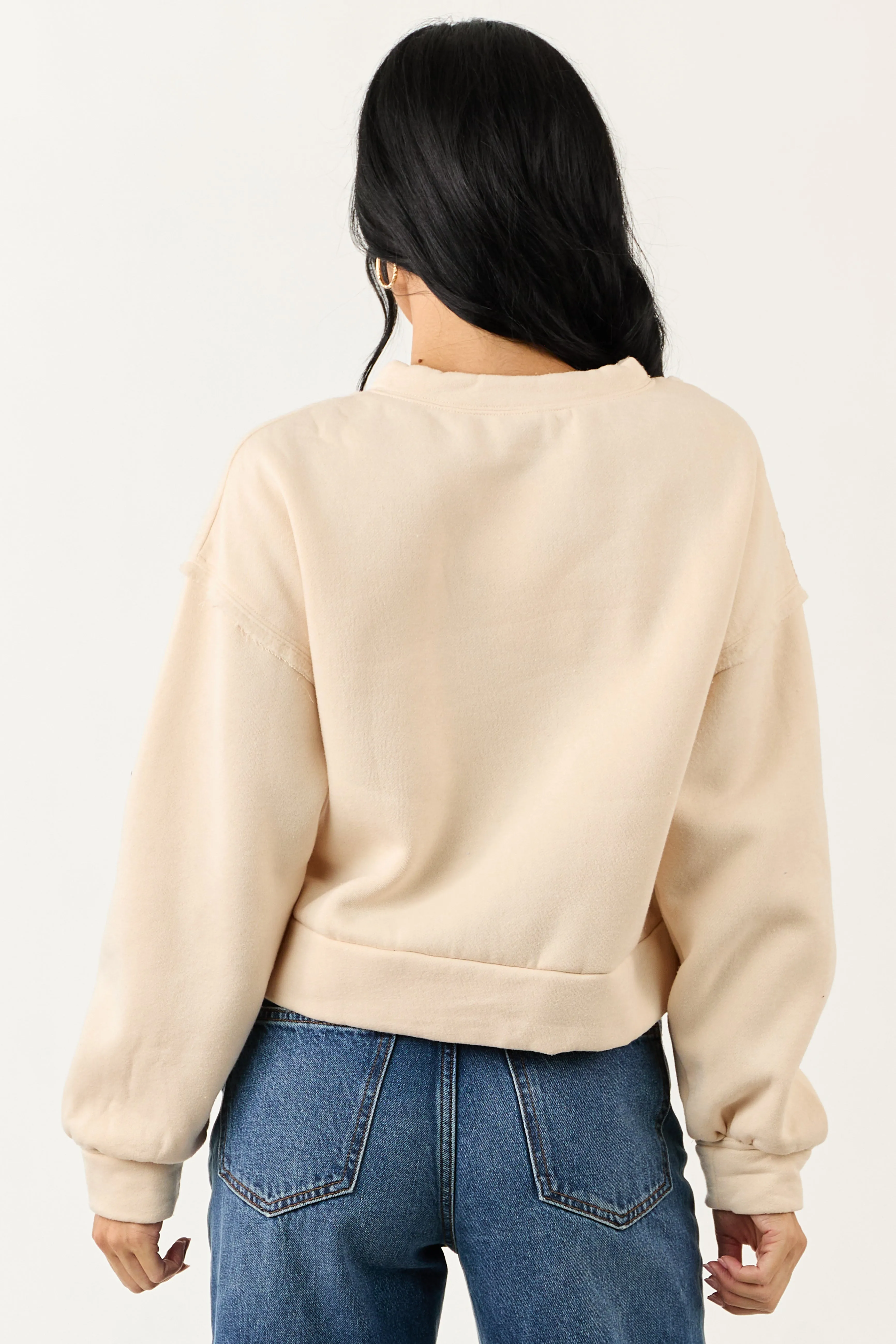 Cream Cable Knit Contrast Relaxed Pullover Sweatshirt sold by Lime Lush product image thumbnail 5