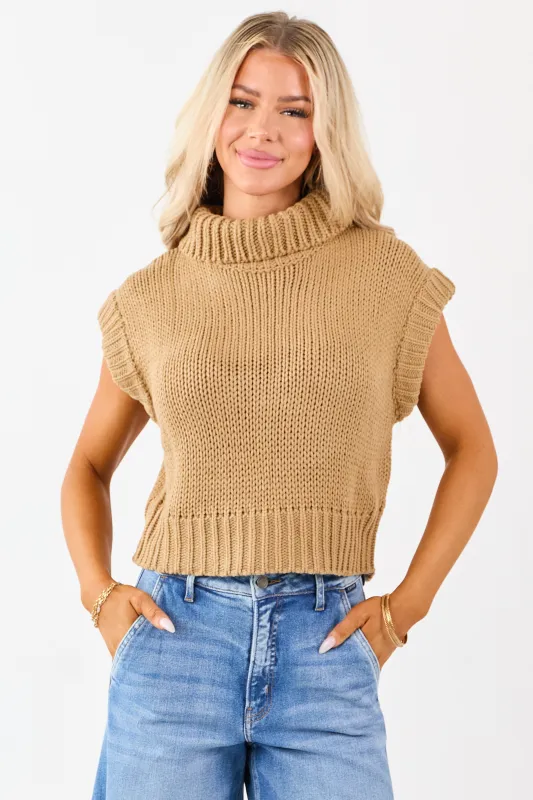 Camel Knit Turtleneck Cap Sleeve Sweater Top sold by Lime Lush
