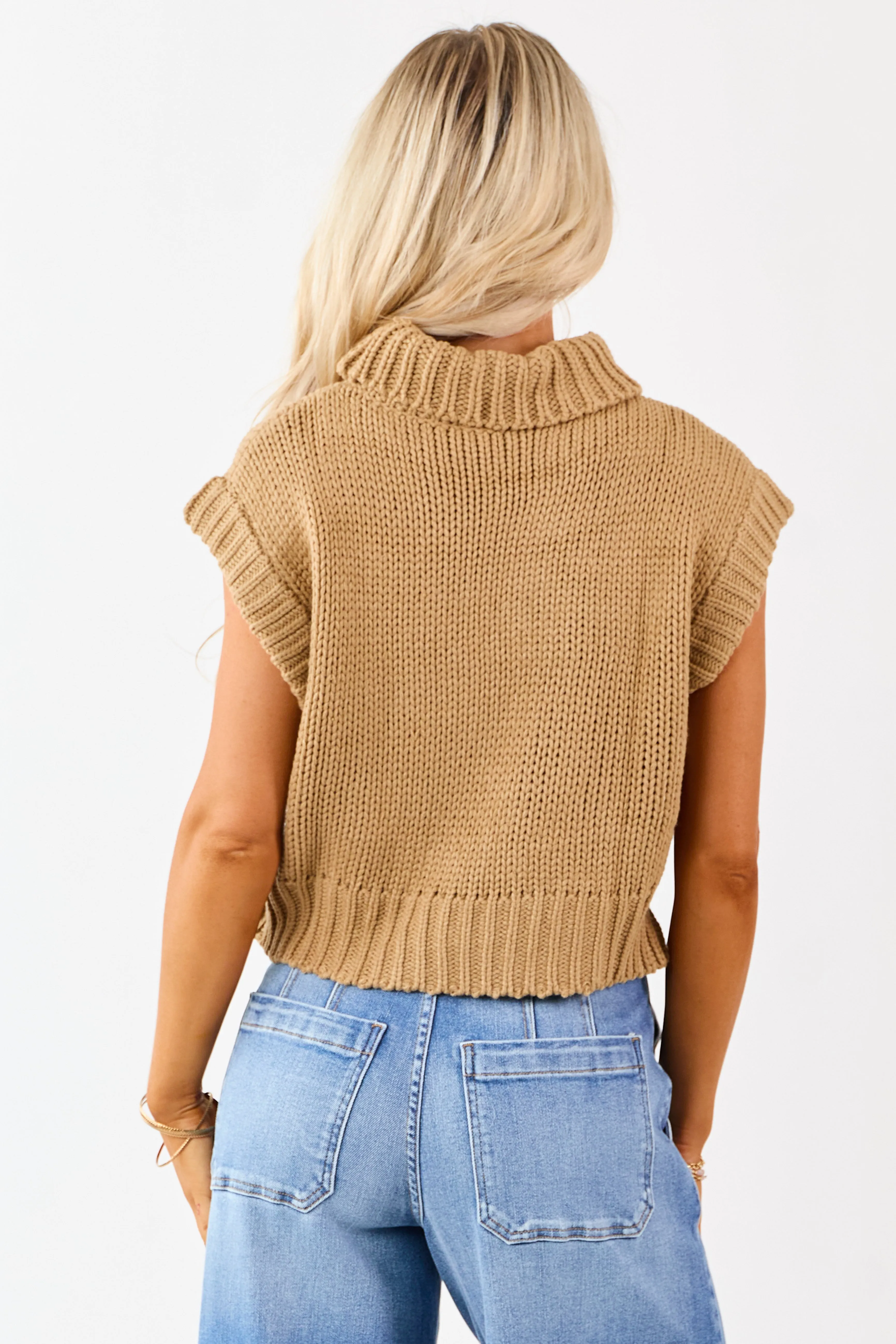 Camel Knit Turtleneck Cap Sleeve Sweater Top sold by Lime Lush product image thumbnail 5