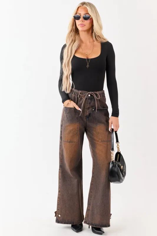 Cocoa Faded Wash Wide Leg High Rise Jeans sold by Lime Lush