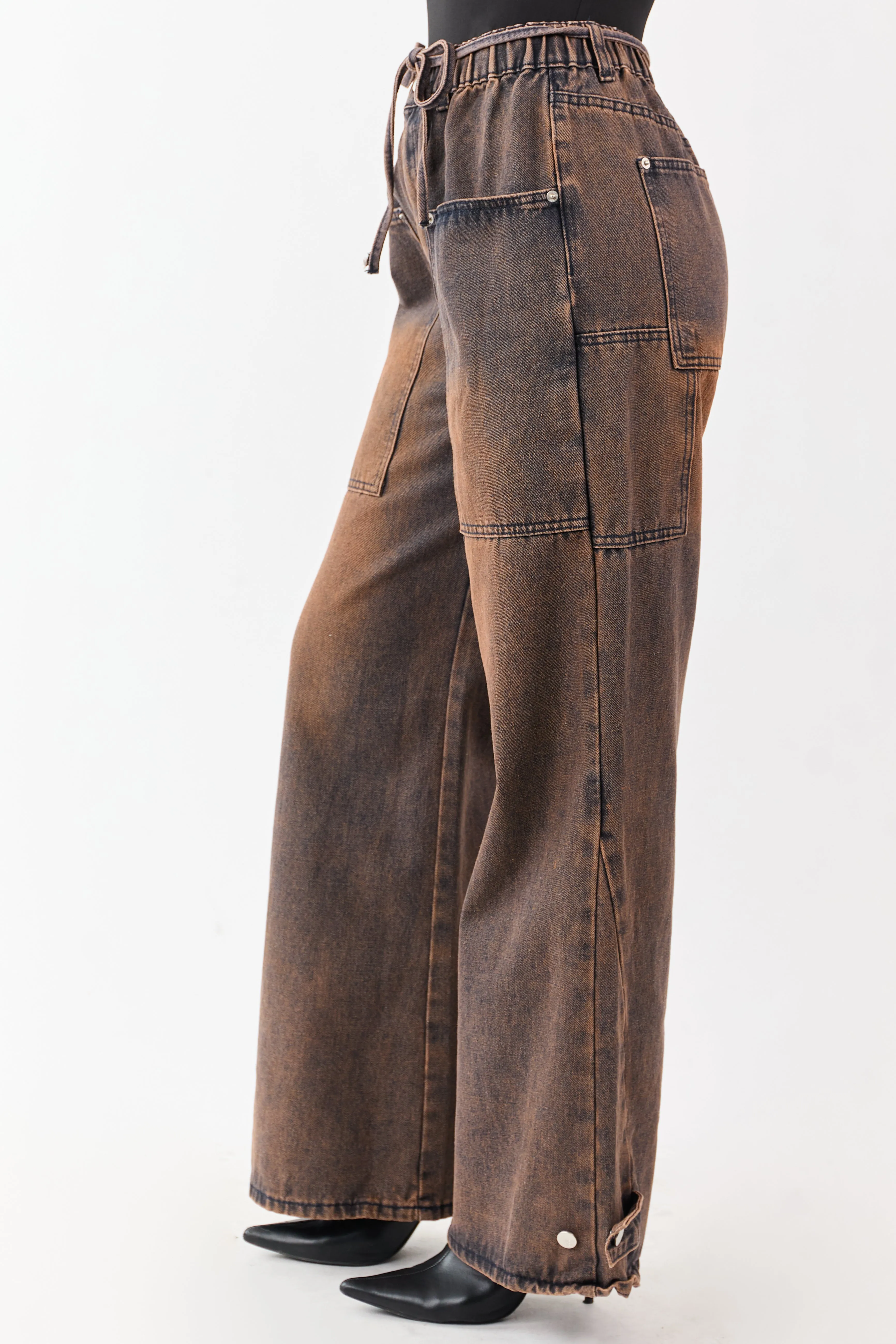 Cocoa Faded Wash Wide Leg High Rise Jeans sold by Lime Lush product image thumbnail 3