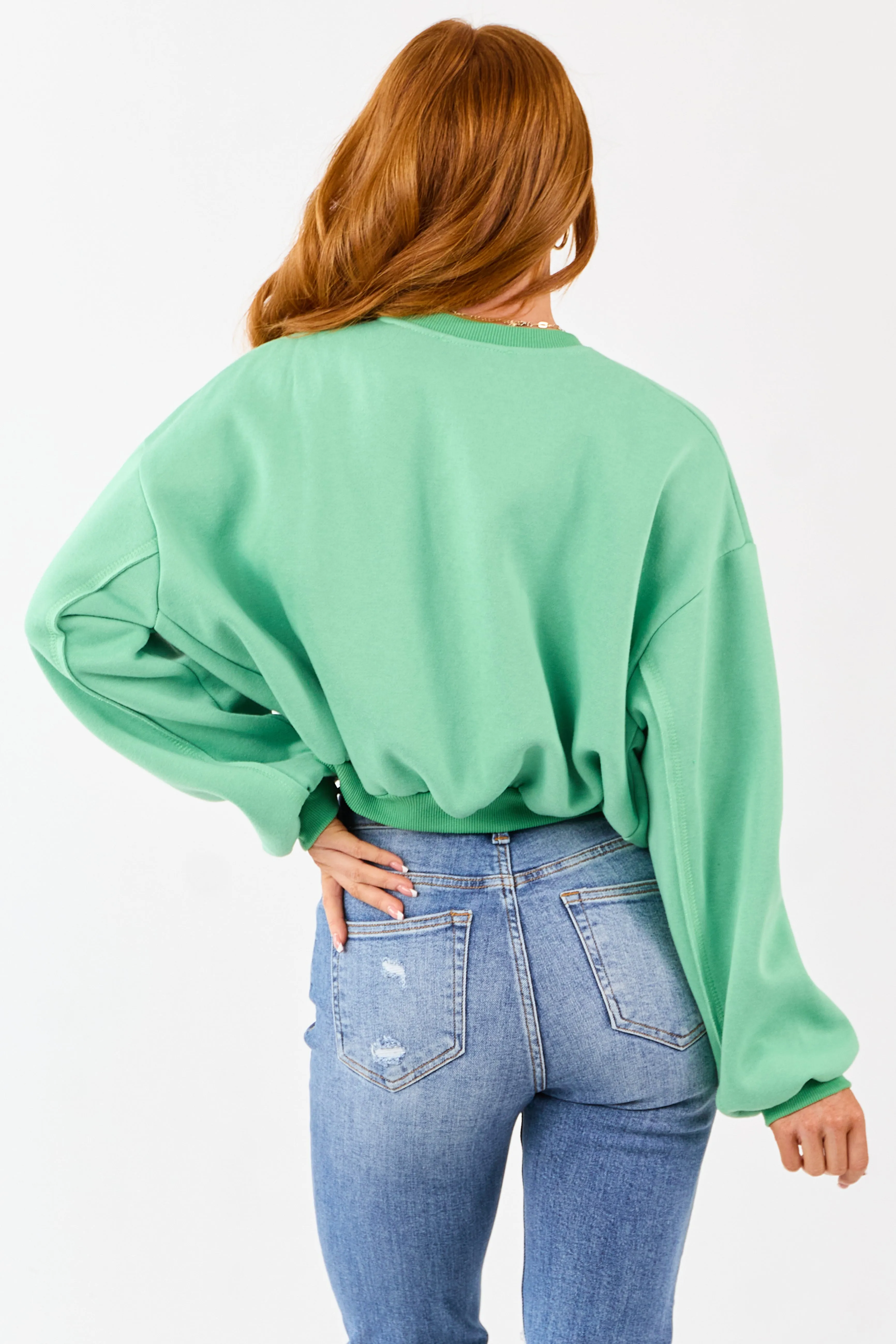 Kelly Green Cropped Boxy Crew Neck Sweatshirt sold by Lime Lush product image thumbnail 5