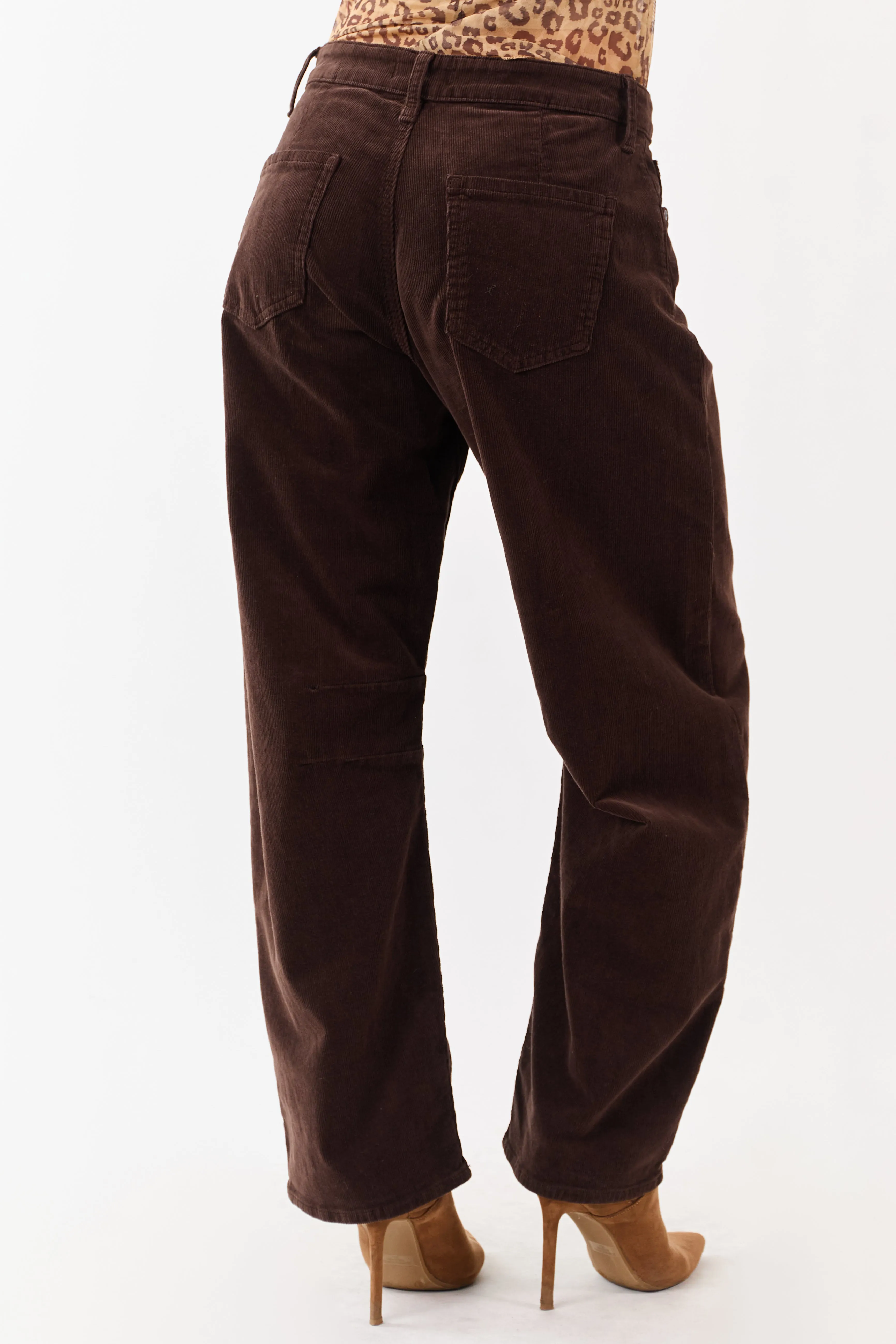 Chocolate Corduroy High Rise Stretchy Barrel Pants sold by Lime Lush product image thumbnail 4