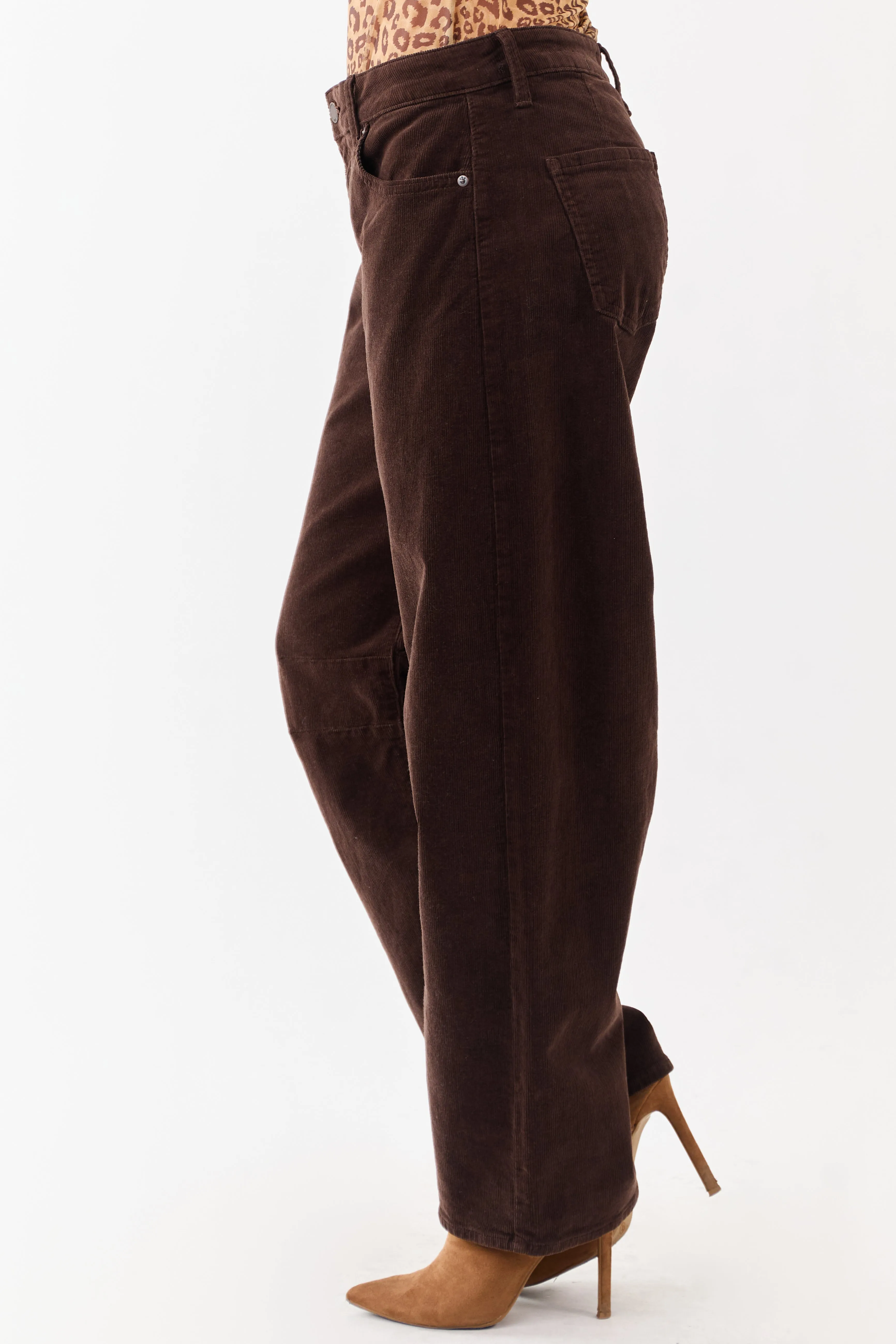Chocolate Corduroy High Rise Stretchy Barrel Pants sold by Lime Lush product image thumbnail 3