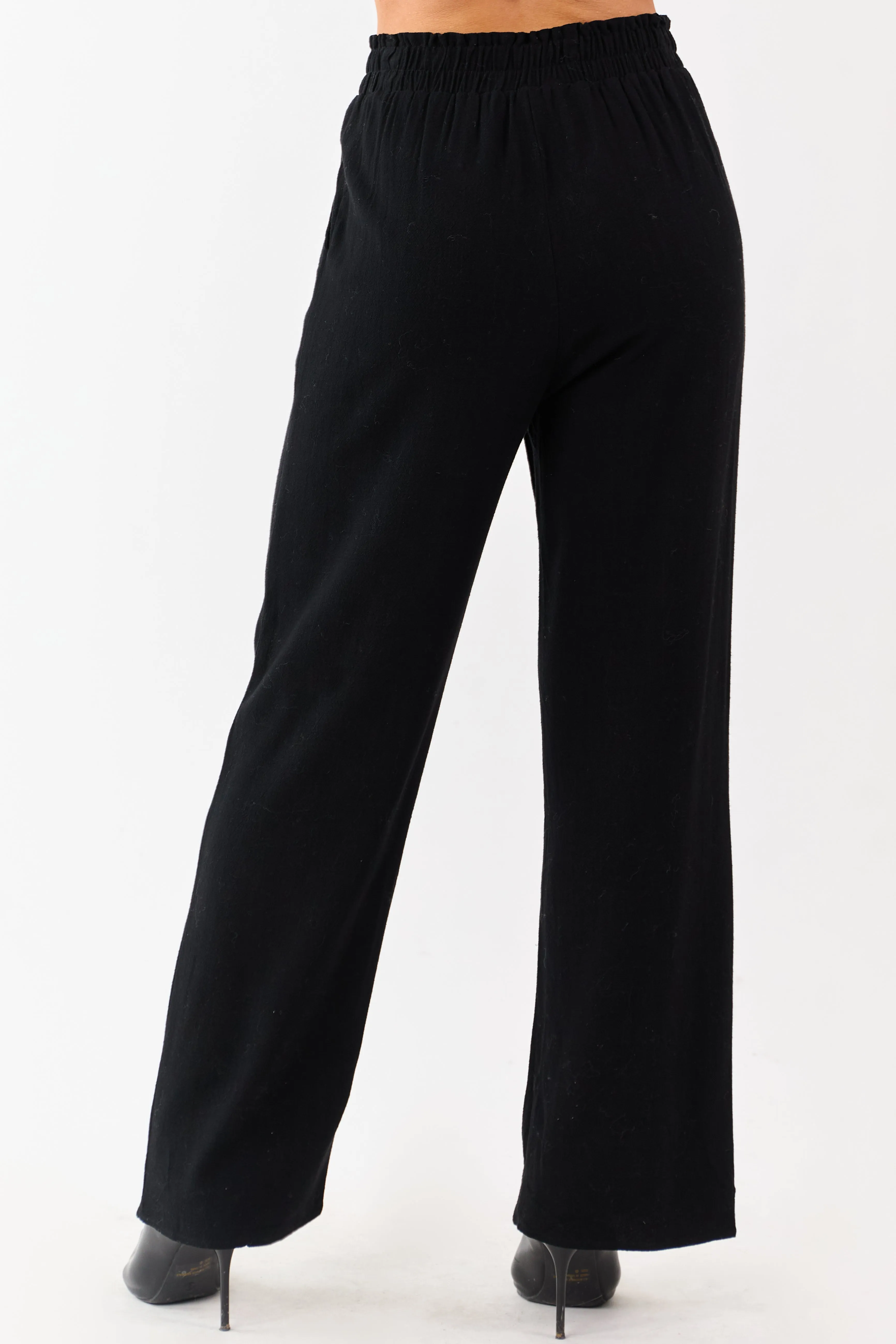 Black Smocked Waistband Wide Leg Linen Blend Pants sold by Lime Lush product image thumbnail 4