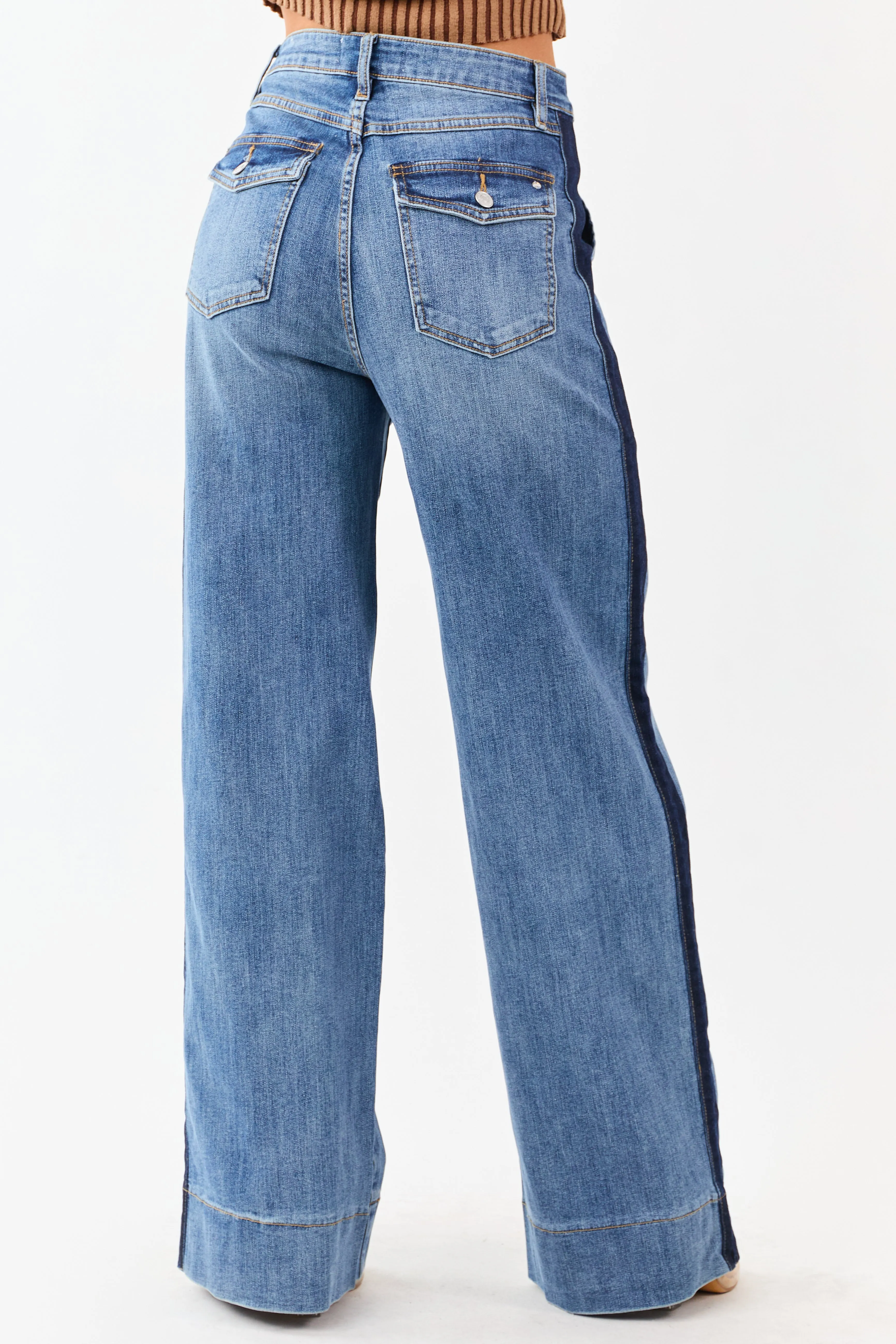 Mica Denim Medium Wash Tux Style Wide Stretchy Jeans sold by Lime Lush product image thumbnail 4