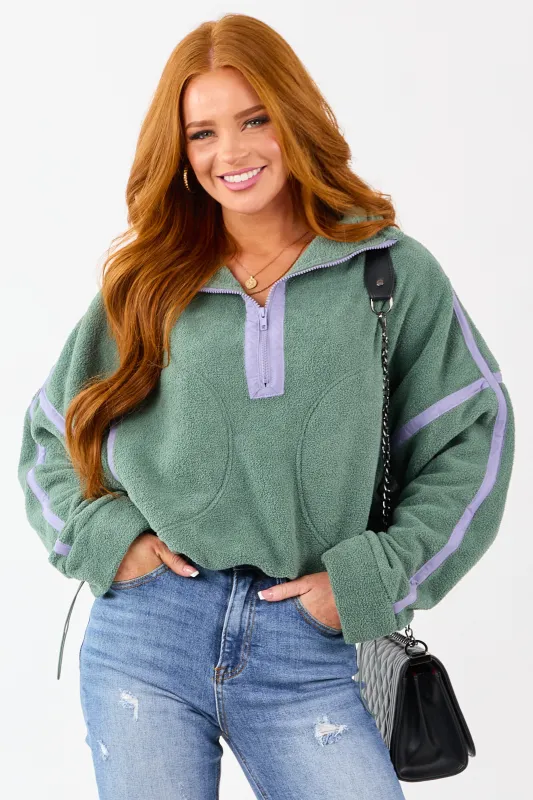 Juniper Contrast Trim Half Zip Up Fleece Pullover sold by Lime Lush