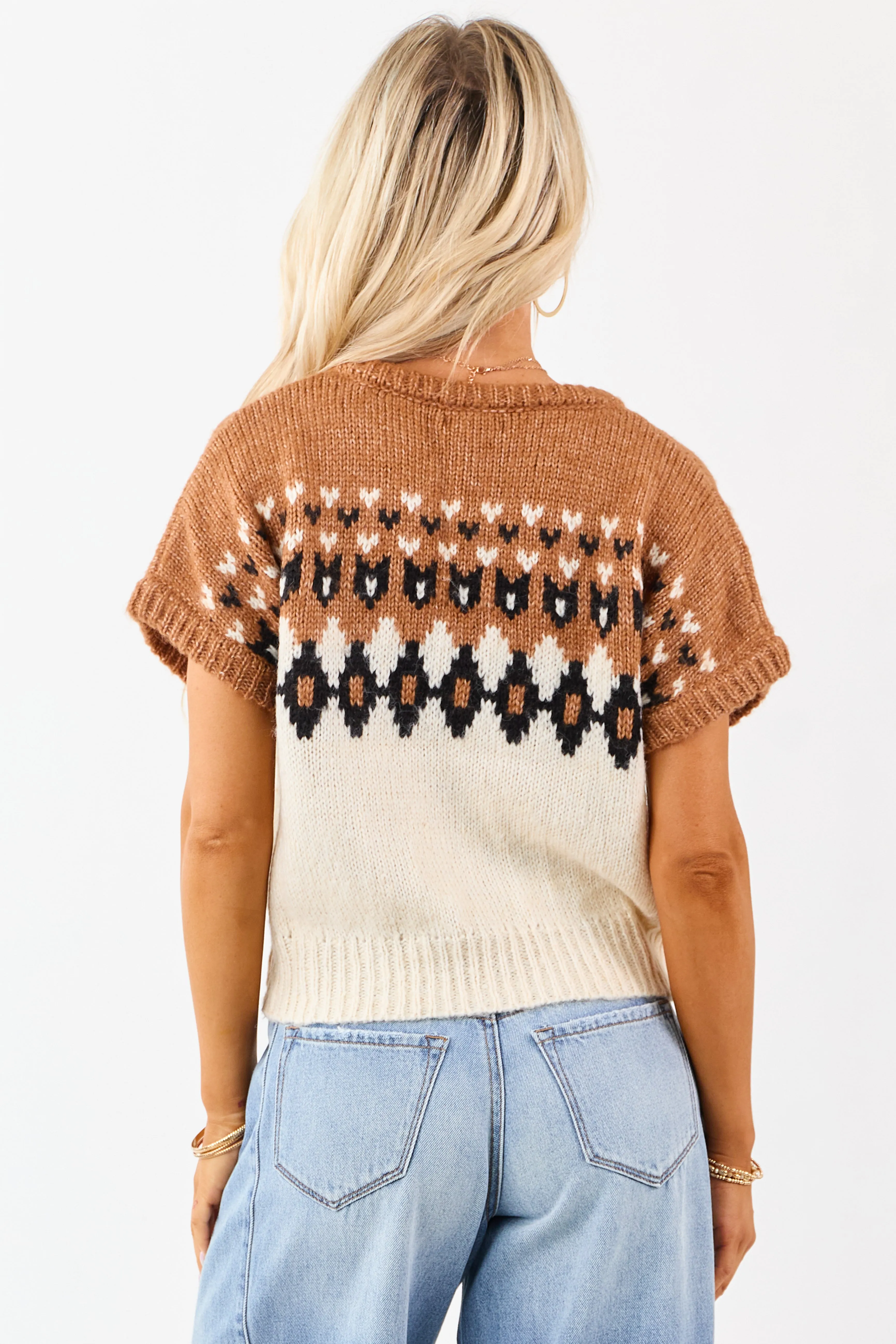 Caramel Fair Isle Short Sleeve Knit Sweater sold by Lime Lush product image thumbnail 5