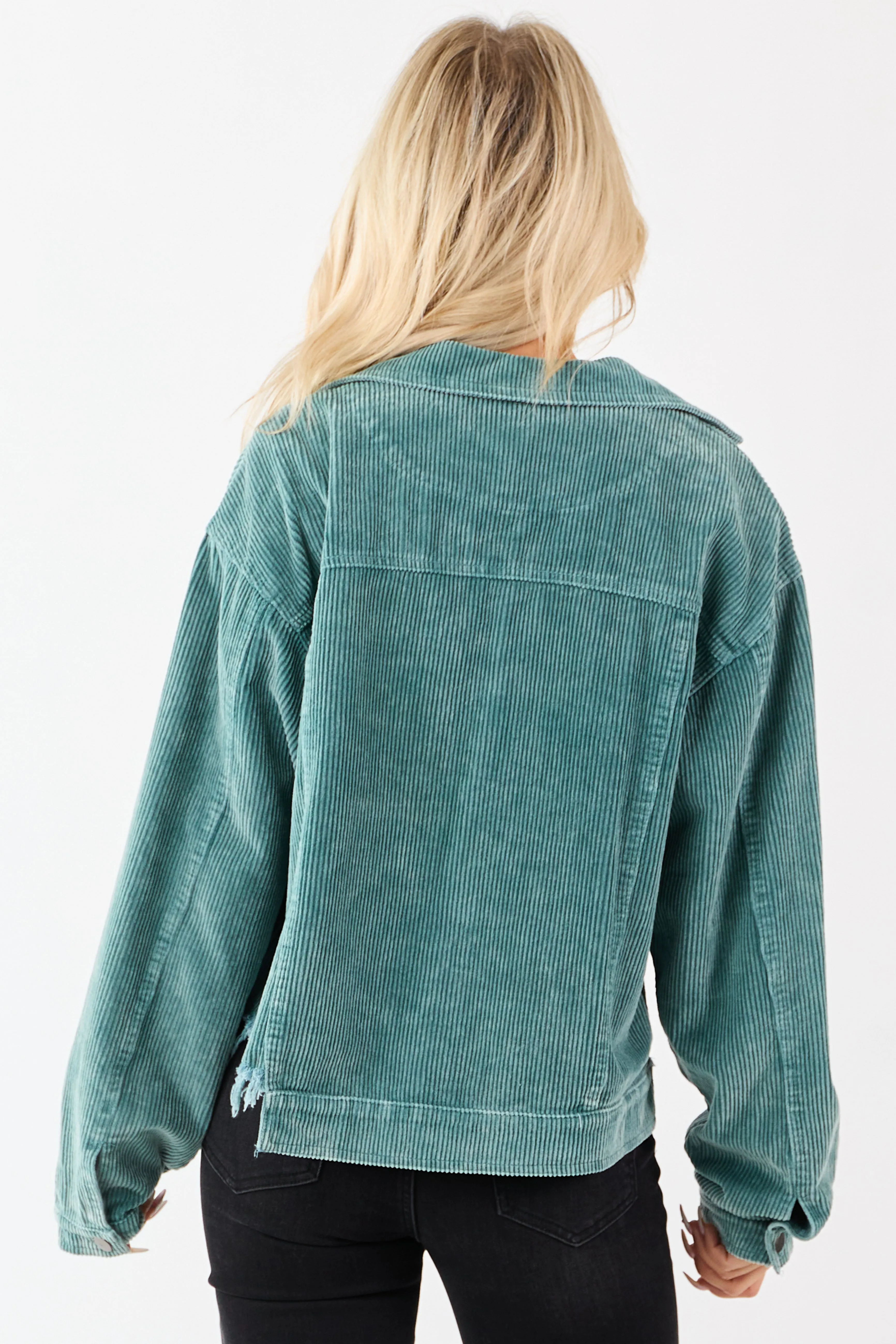 POL Teal Distressed Button Up Corduroy Jacket sold by Lime Lush product image thumbnail 5