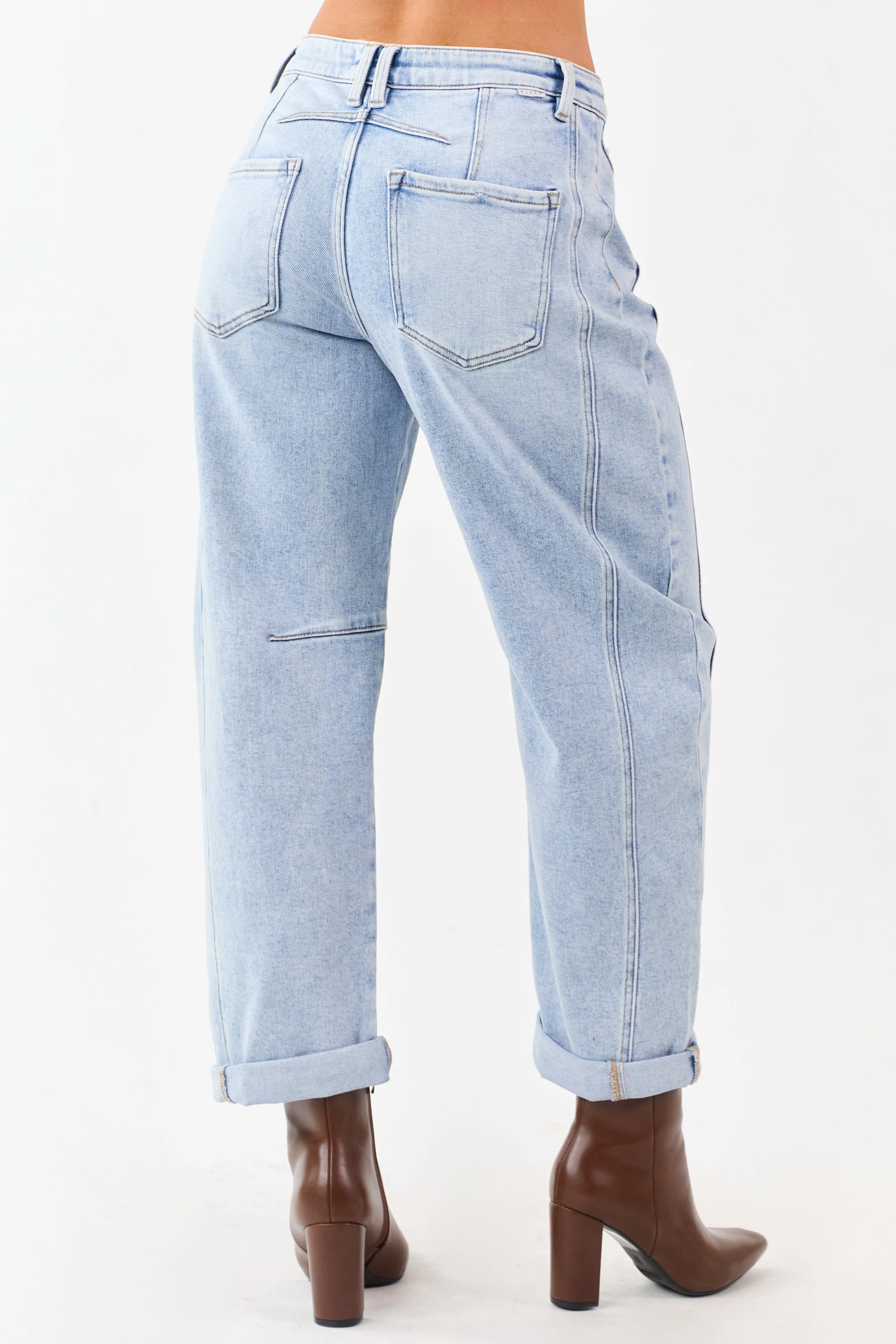 Risen Light Wash Cuffed Stretchy Barrel Jeans sold by Lime Lush product image thumbnail 4