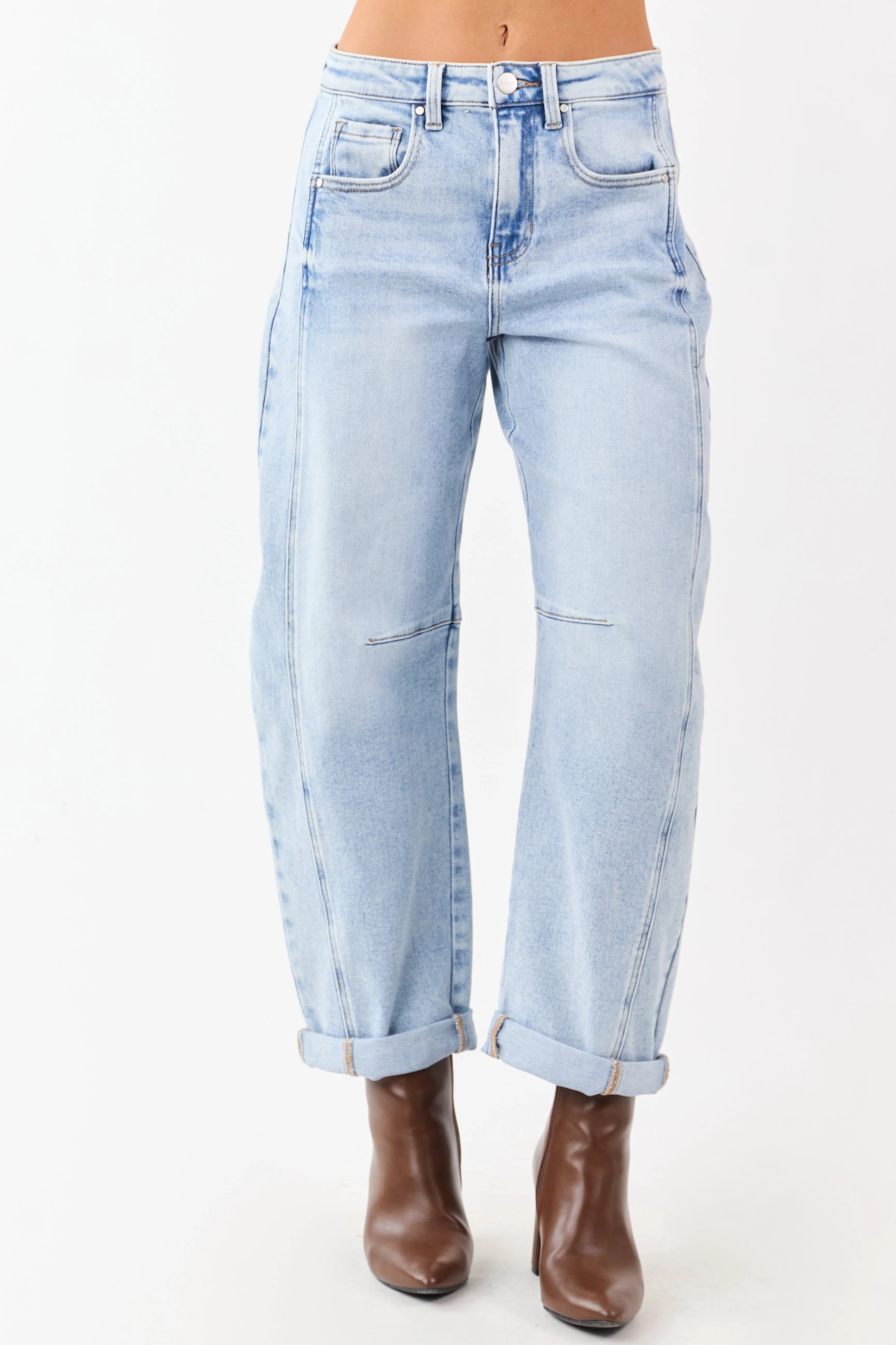 Risen Light Wash Cuffed Stretchy Barrel Jeans sold by Lime Lush product image thumbnail 2