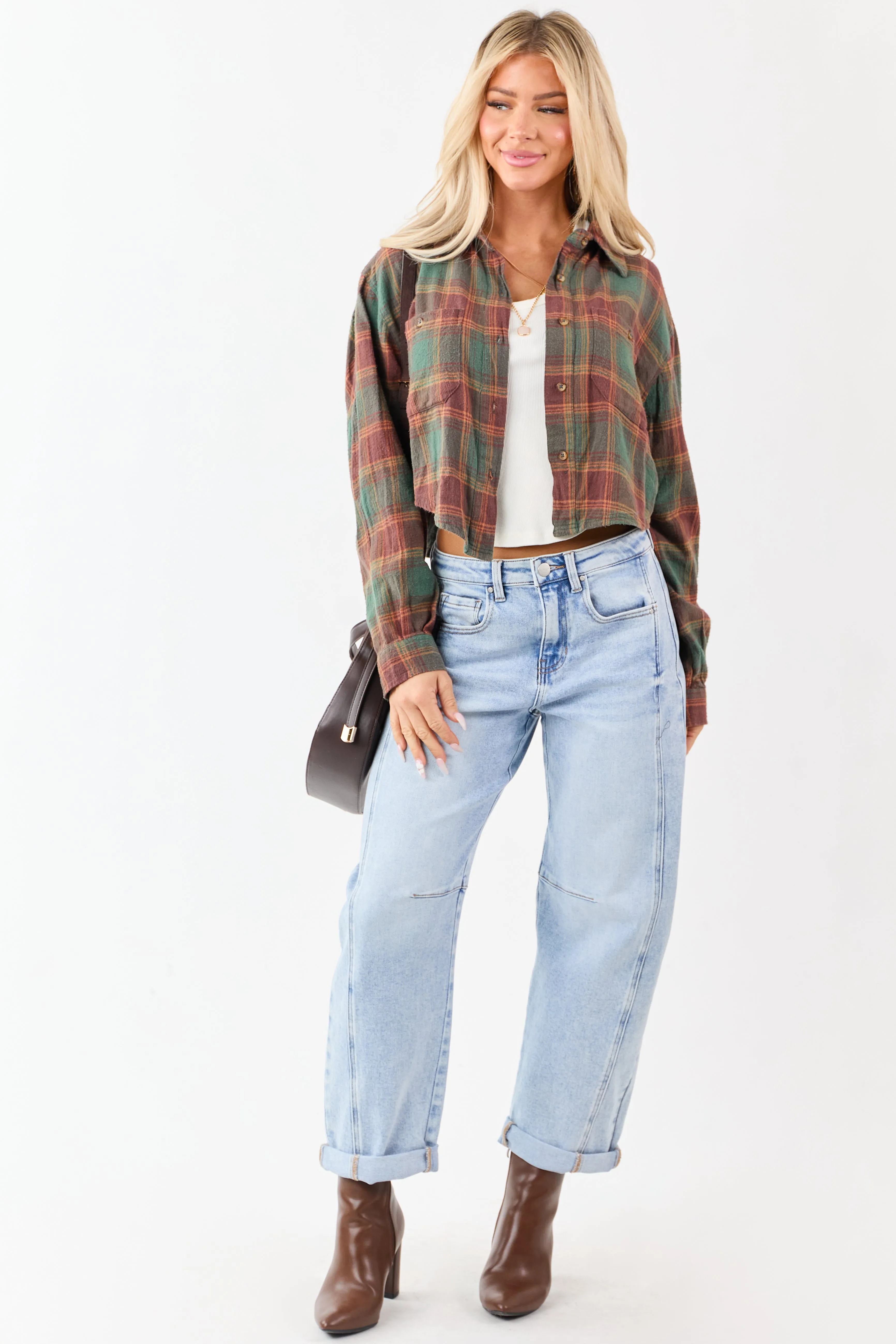 Risen Light Wash Cuffed Stretchy Barrel Jeans sold by Lime Lush product image thumbnail 5