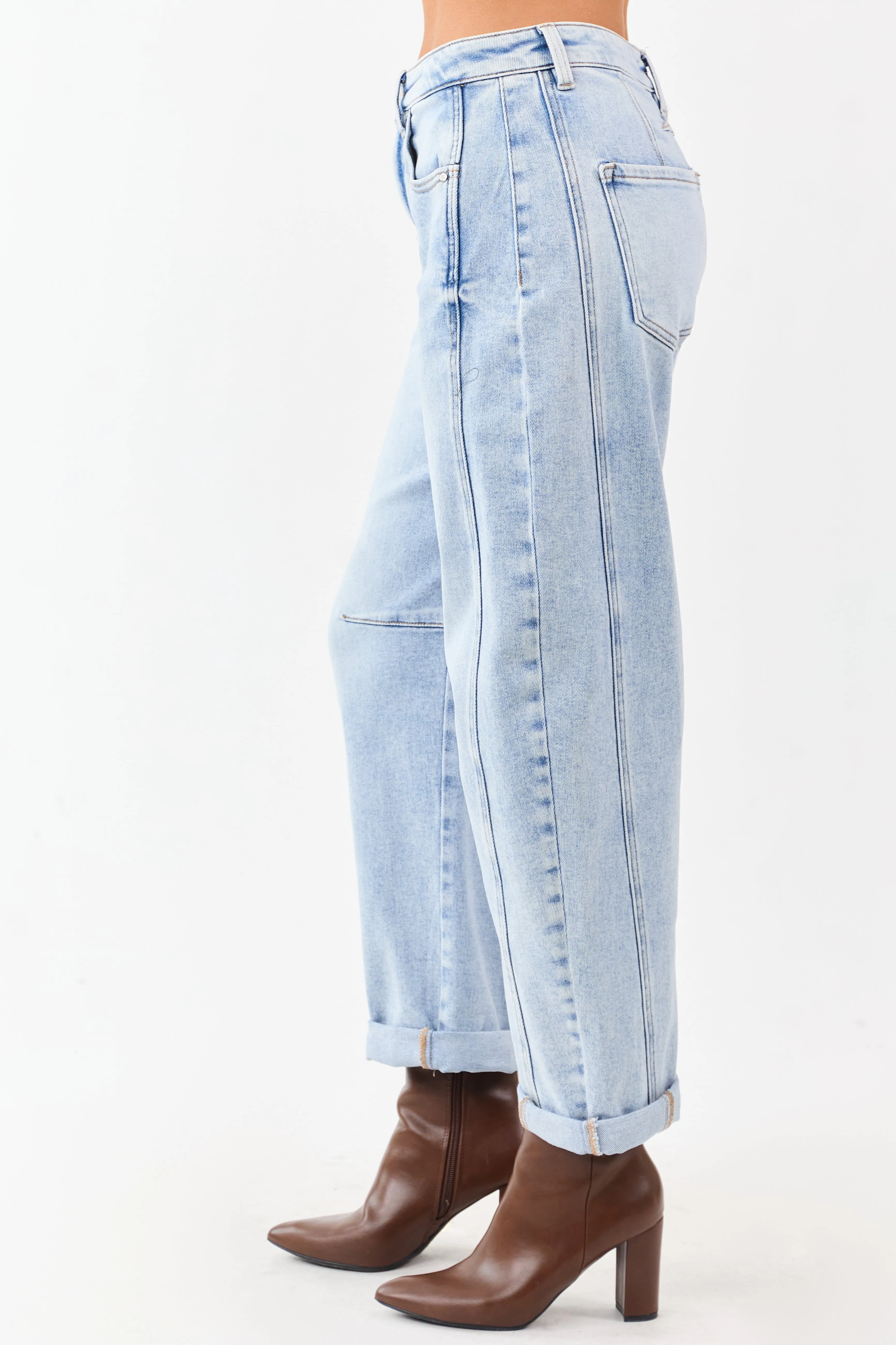 Risen Light Wash Cuffed Stretchy Barrel Jeans sold by Lime Lush product image thumbnail 3