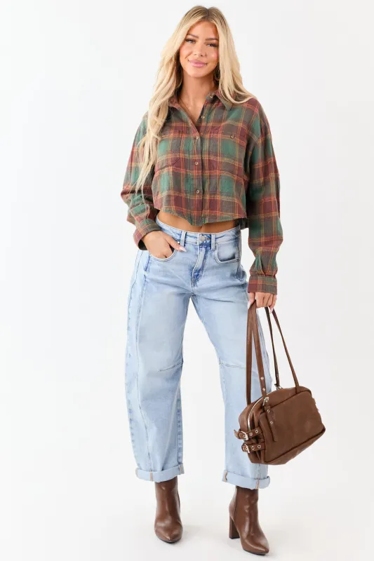 Risen Light Wash Cuffed Stretchy Barrel Jeans sold by Lime Lush