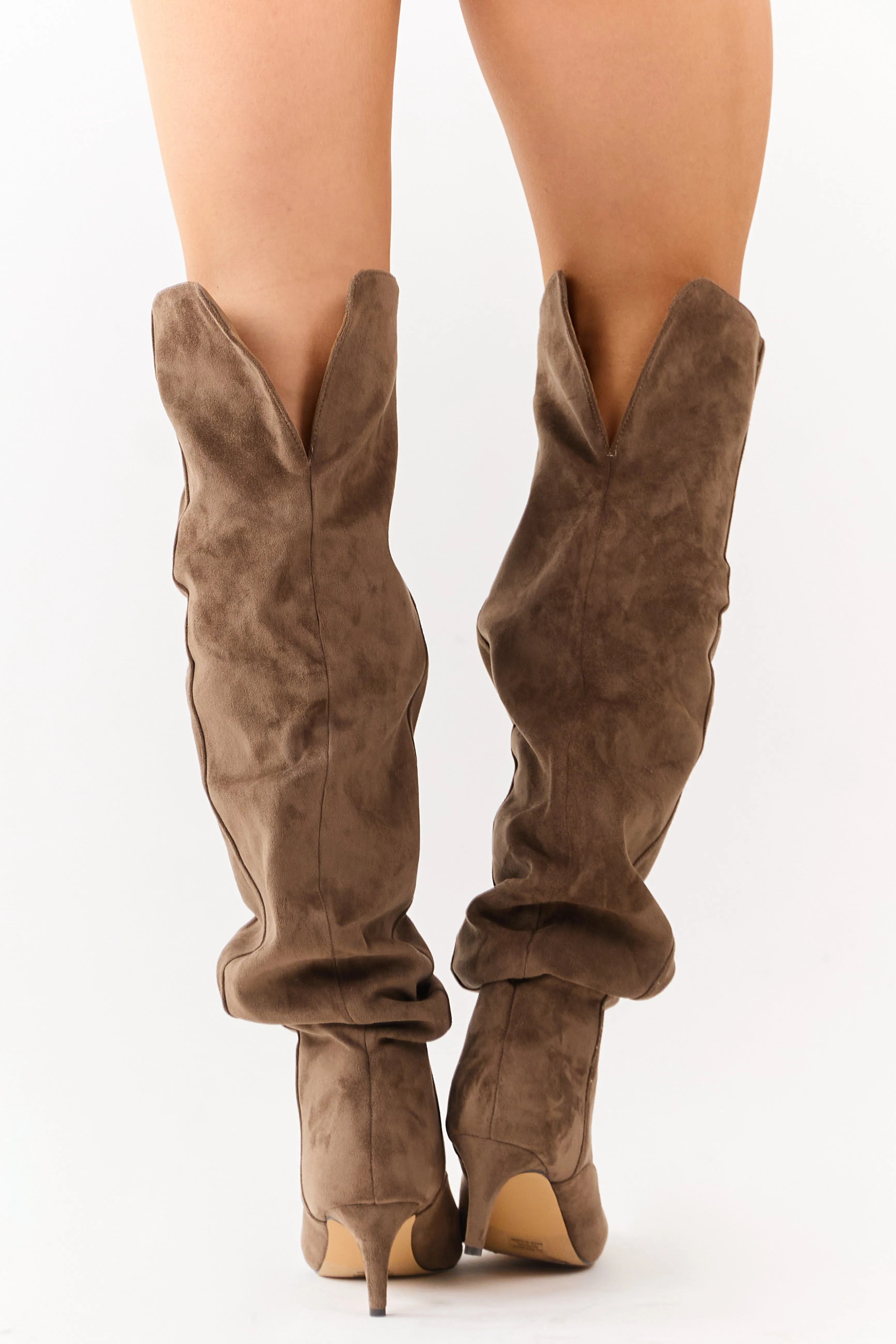 Taupe Faux Suede Low Stiletto Heel Slouchy Boots sold by Lime Lush product image thumbnail 3