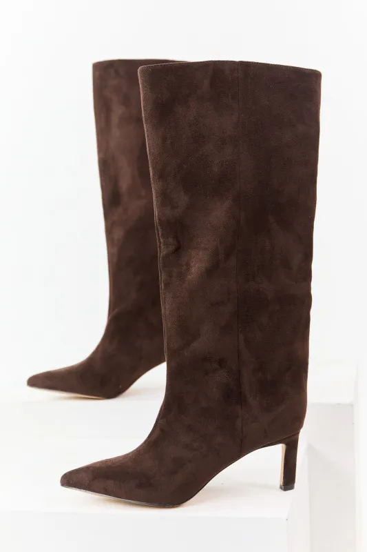 Chinese Laundry Cocoa Faux Suede Heeled Tall Boots sold by Lime Lush