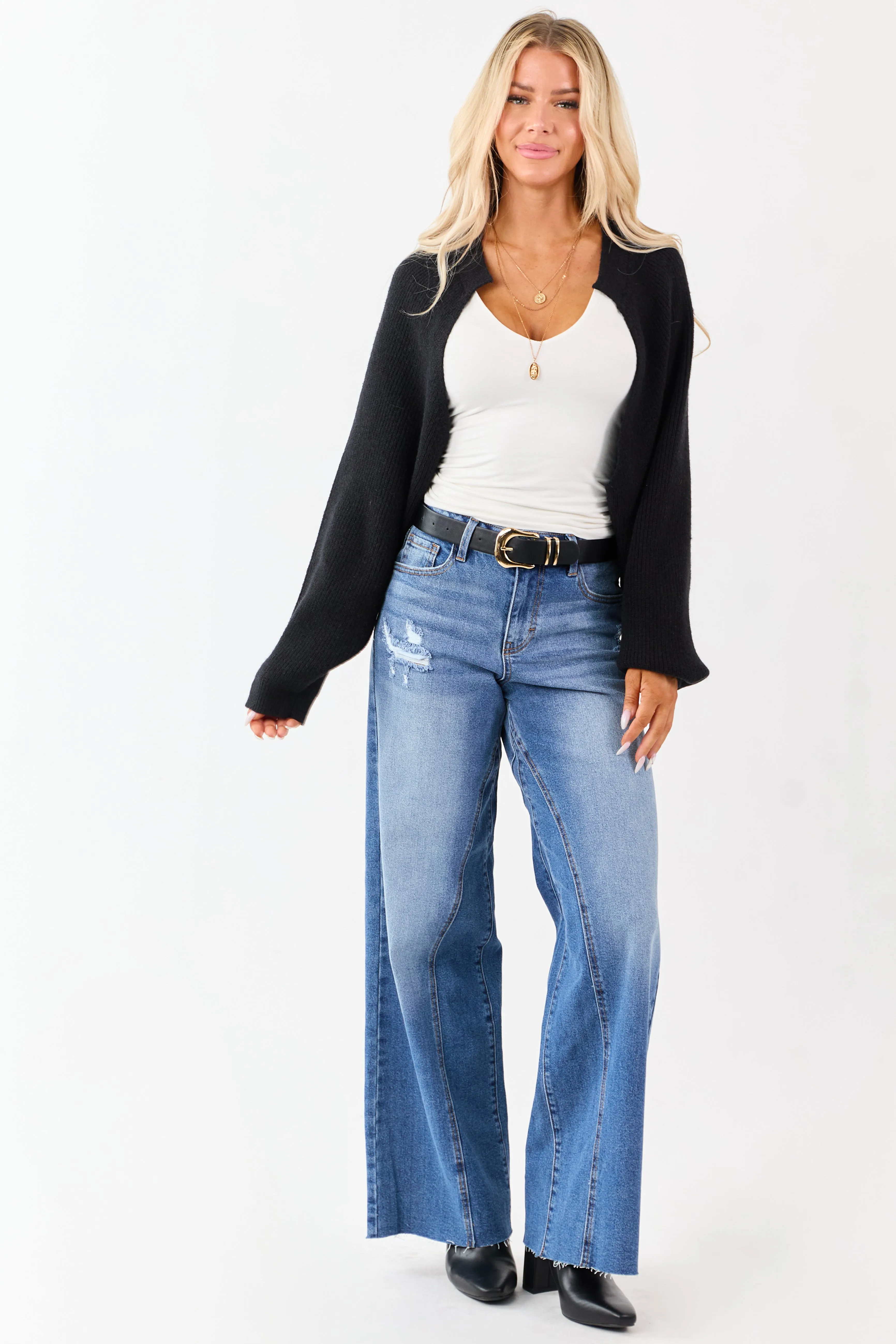 Black Rib Knit Dolman Sleeve Bolero Shrug Crop Cardigan sold by Lime Lush product image thumbnail 3