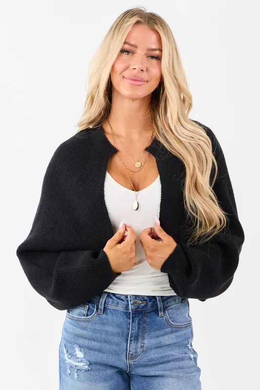 Black Rib Knit Dolman Sleeve Bolero Shrug Crop Cardigan sold by Lime Lush