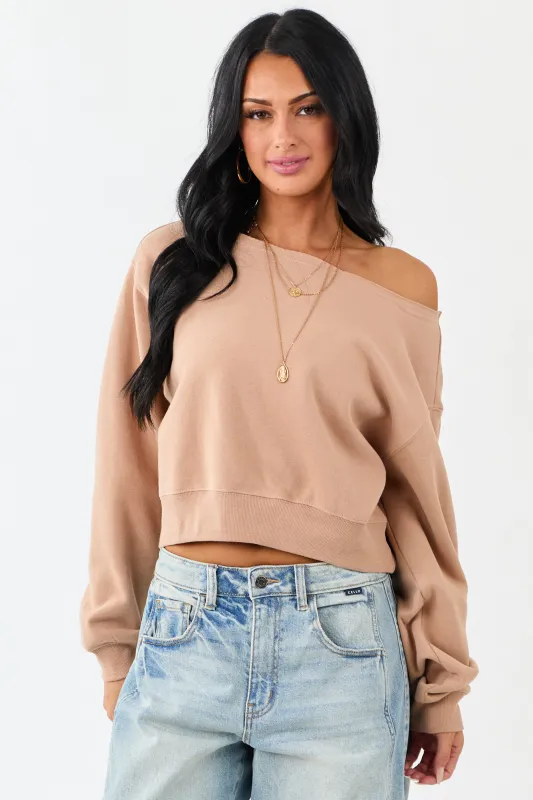 Nude Raw Boat Neck Boxy Pullover Sweatshirt sold by Lime Lush