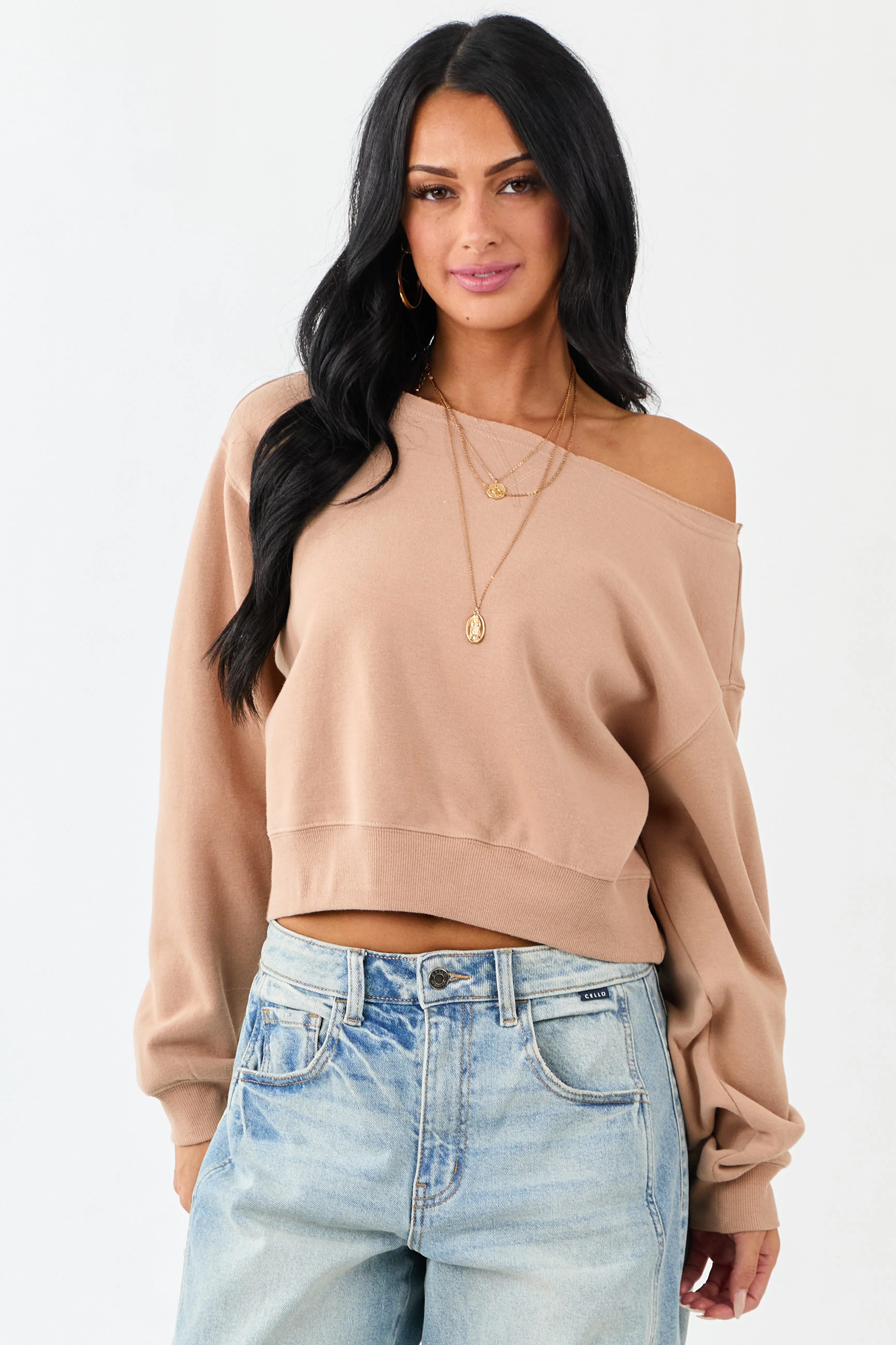 Nude Raw Boat Neck Boxy Pullover Sweatshirt sold by Lime Lush