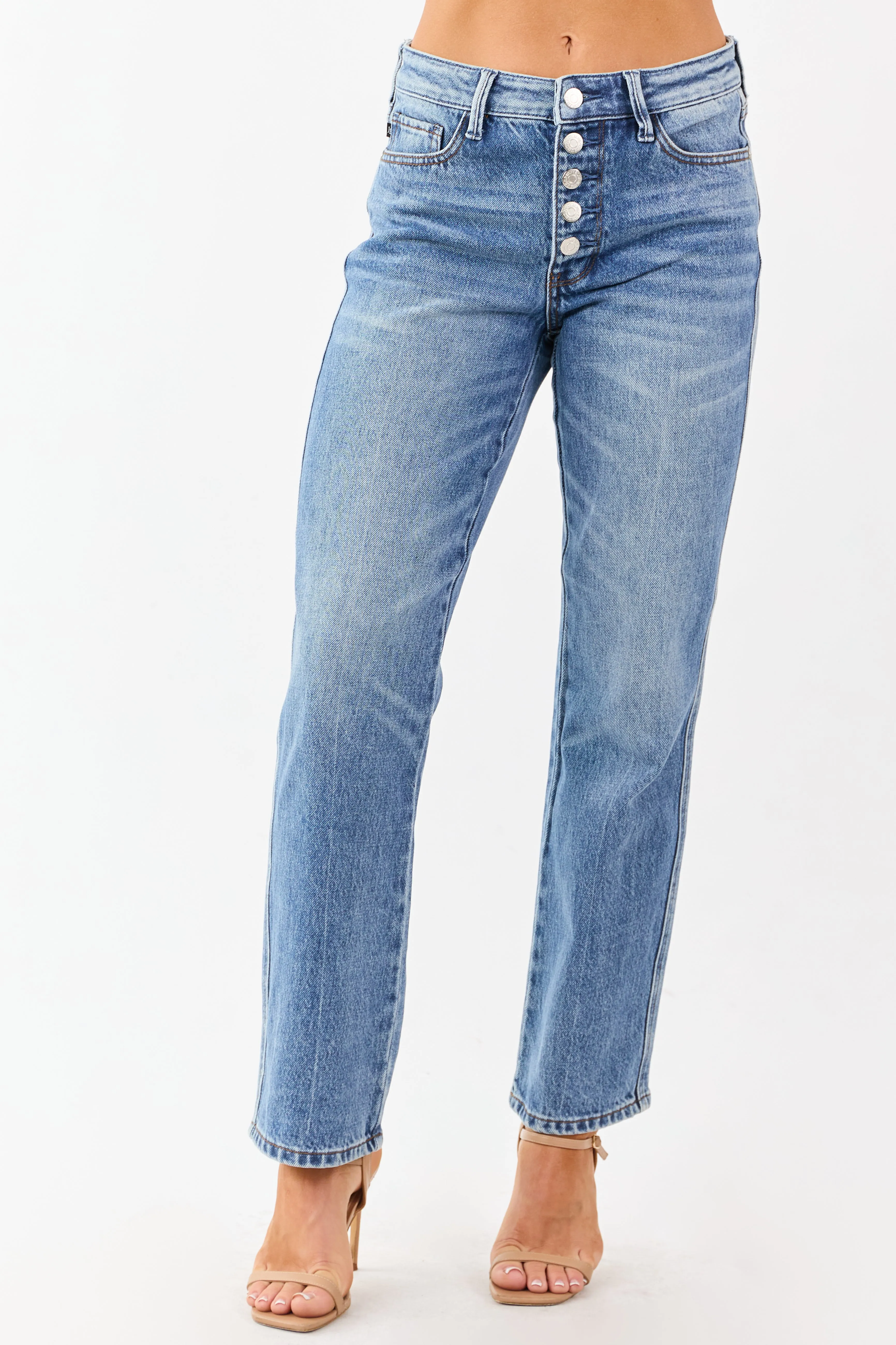 Judy Blue Medium Wash High Rise Slim Straight Jeans sold by Lime Lush