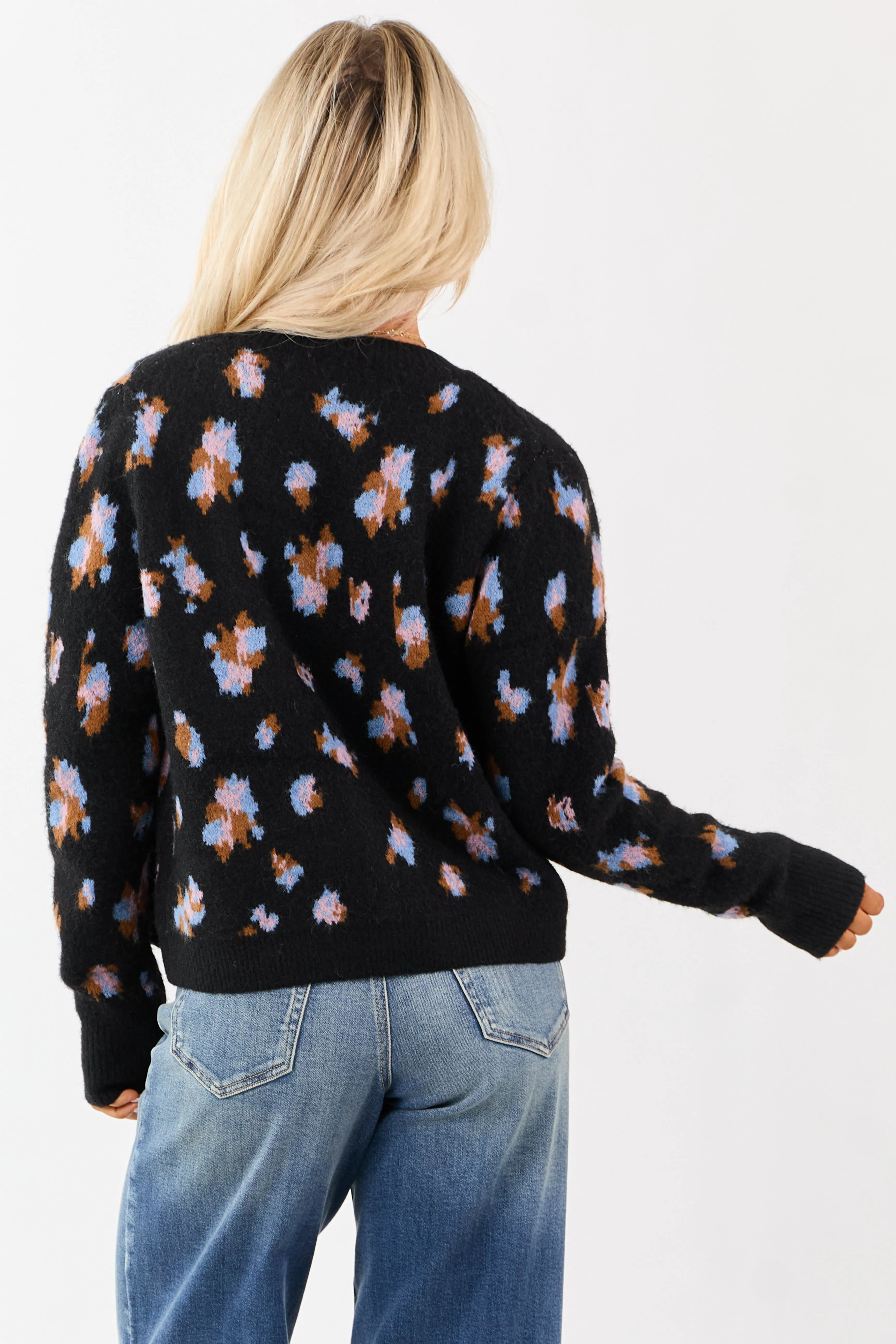 Black Floral Button Up Wool Blend Knit Cardigan sold by Lime Lush product image thumbnail 5