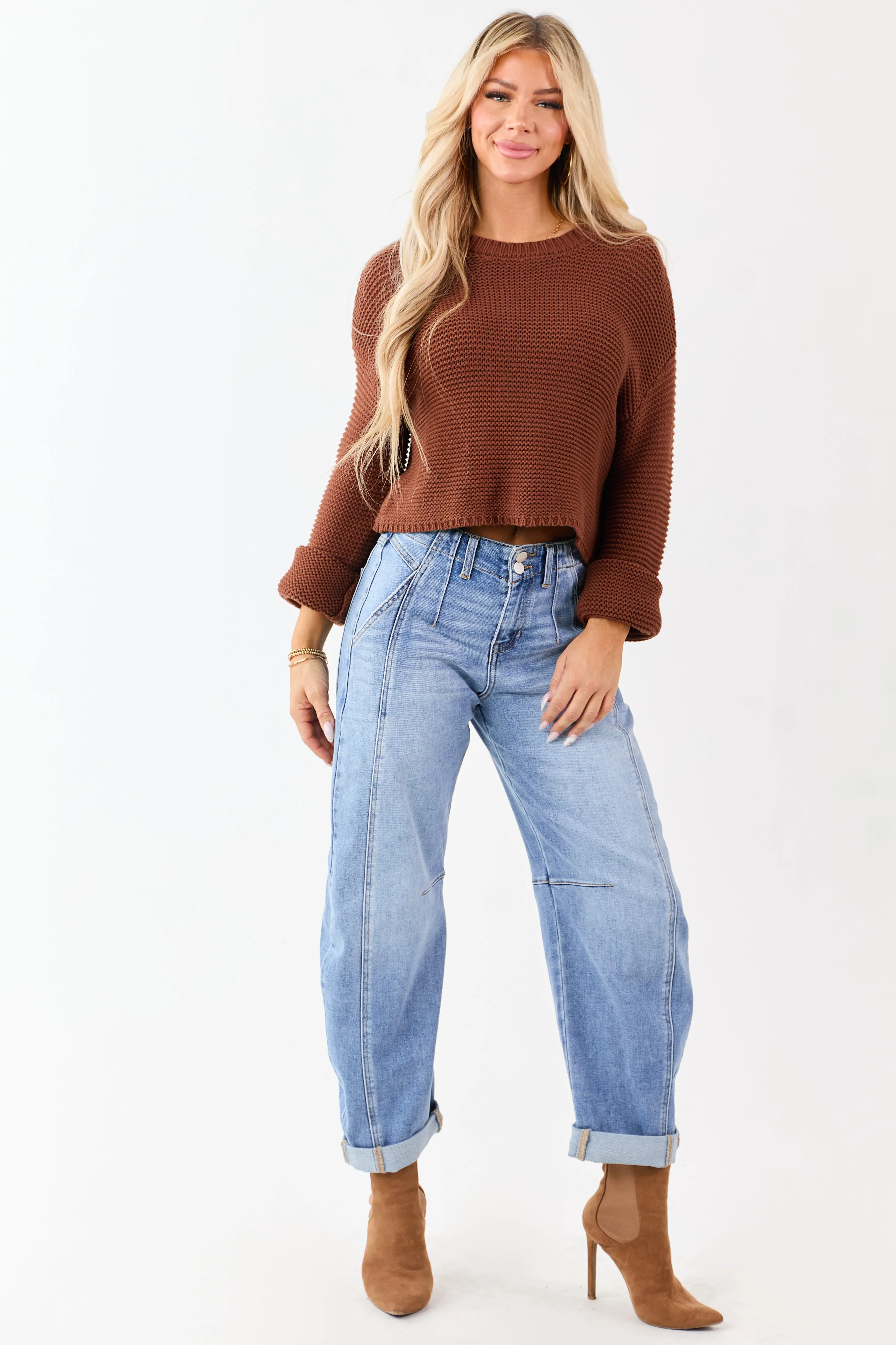 Risen Medium Wash Stretchy Cuffed Barrel Jeans sold by Lime Lush product image thumbnail 5