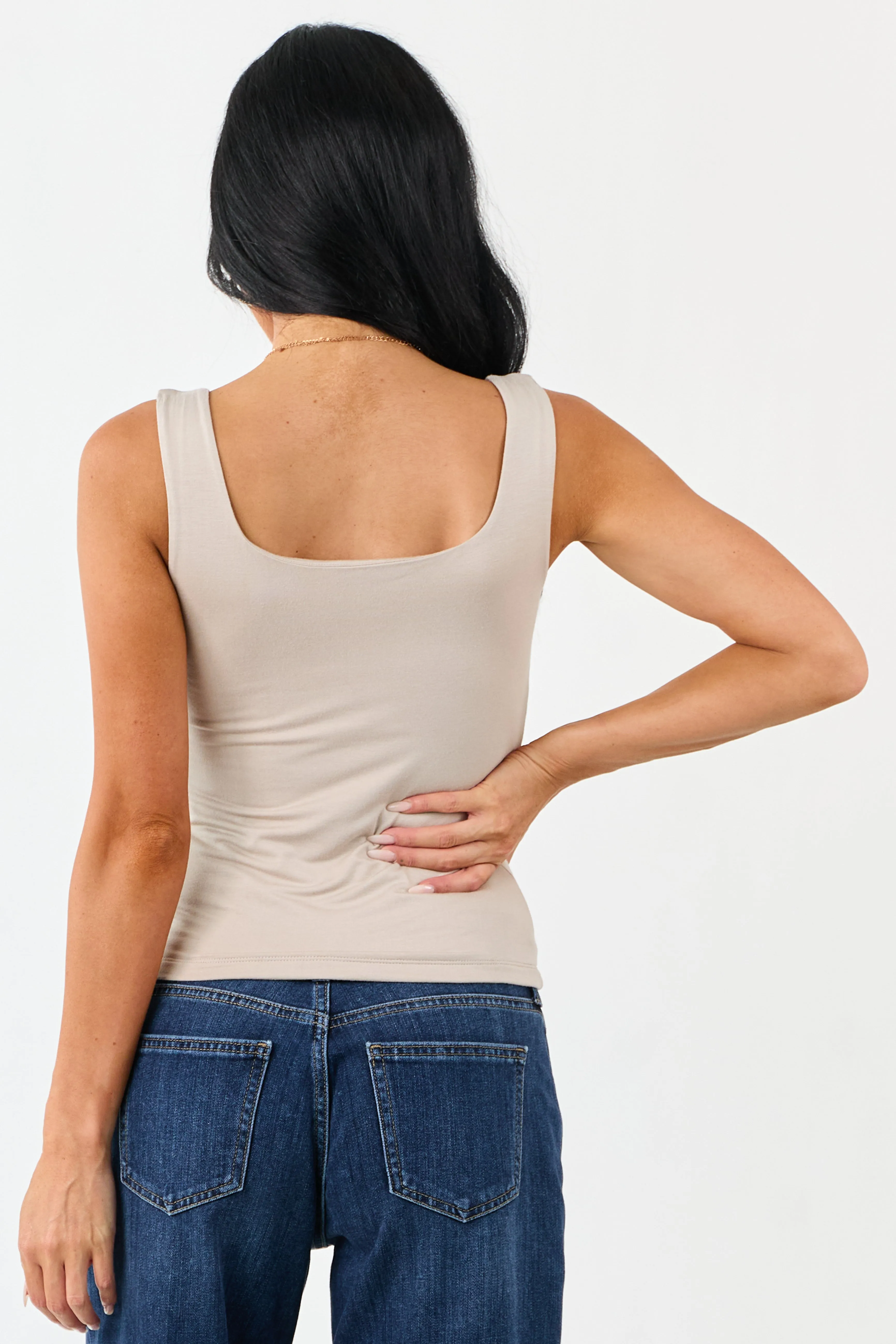 Oatmeal Square Neck Double Layer Knit Tank Top sold by Lime Lush product image thumbnail 5