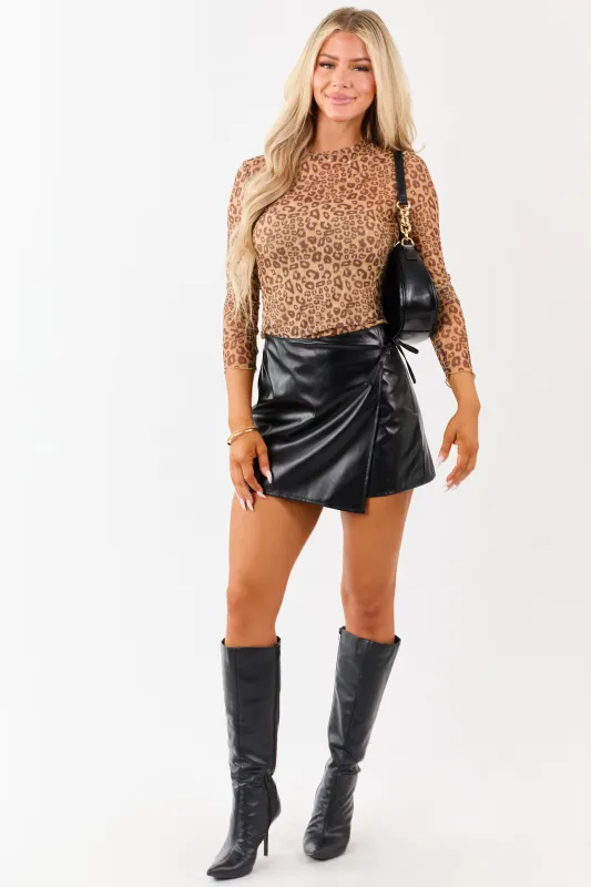 Black Faux Leather Wrap Style Side Tie Mini Skort sold by Lime Lush