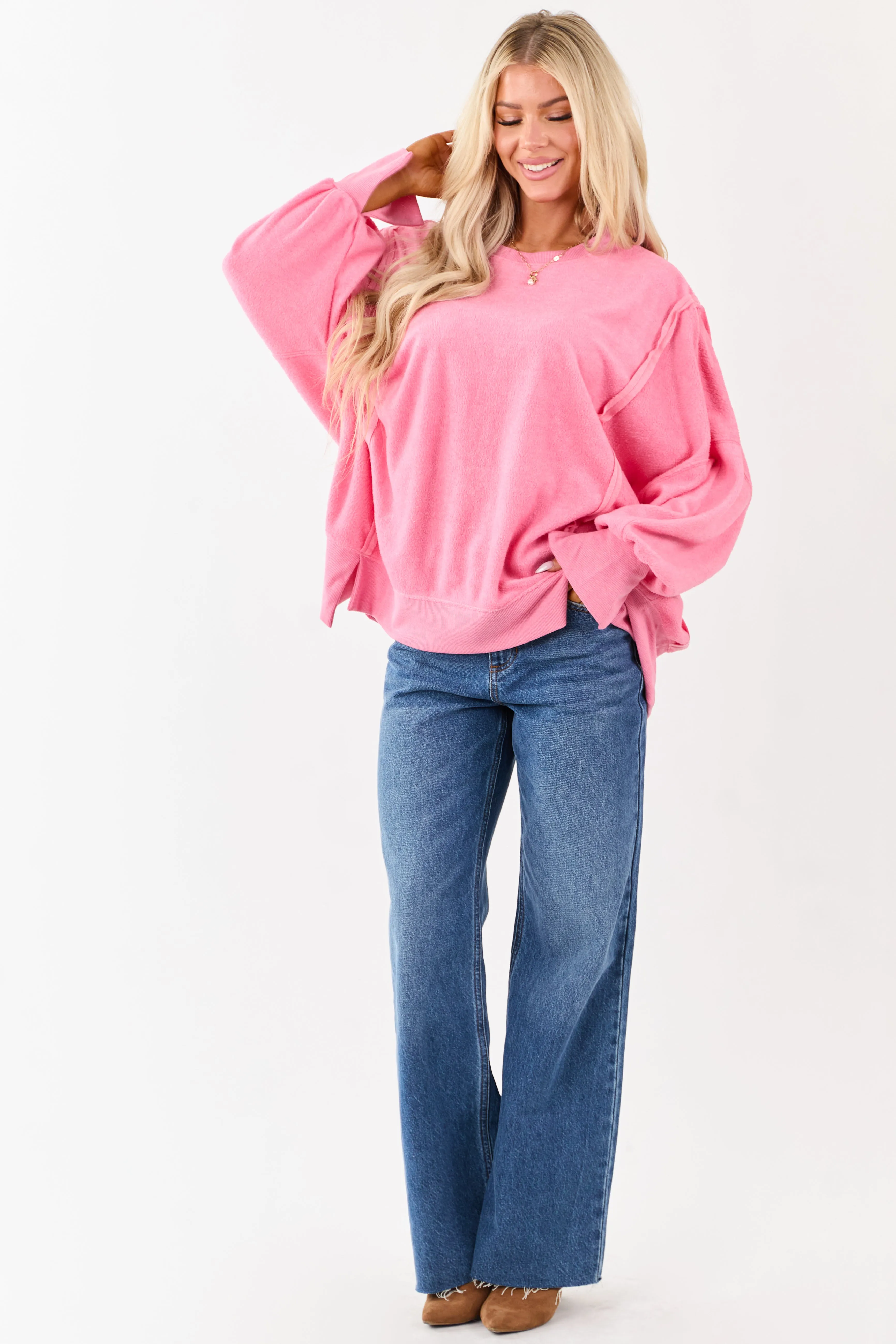 Bubblegum Crew Neck Relaxed Fleece Sweatshirt sold by Lime Lush product image thumbnail 2