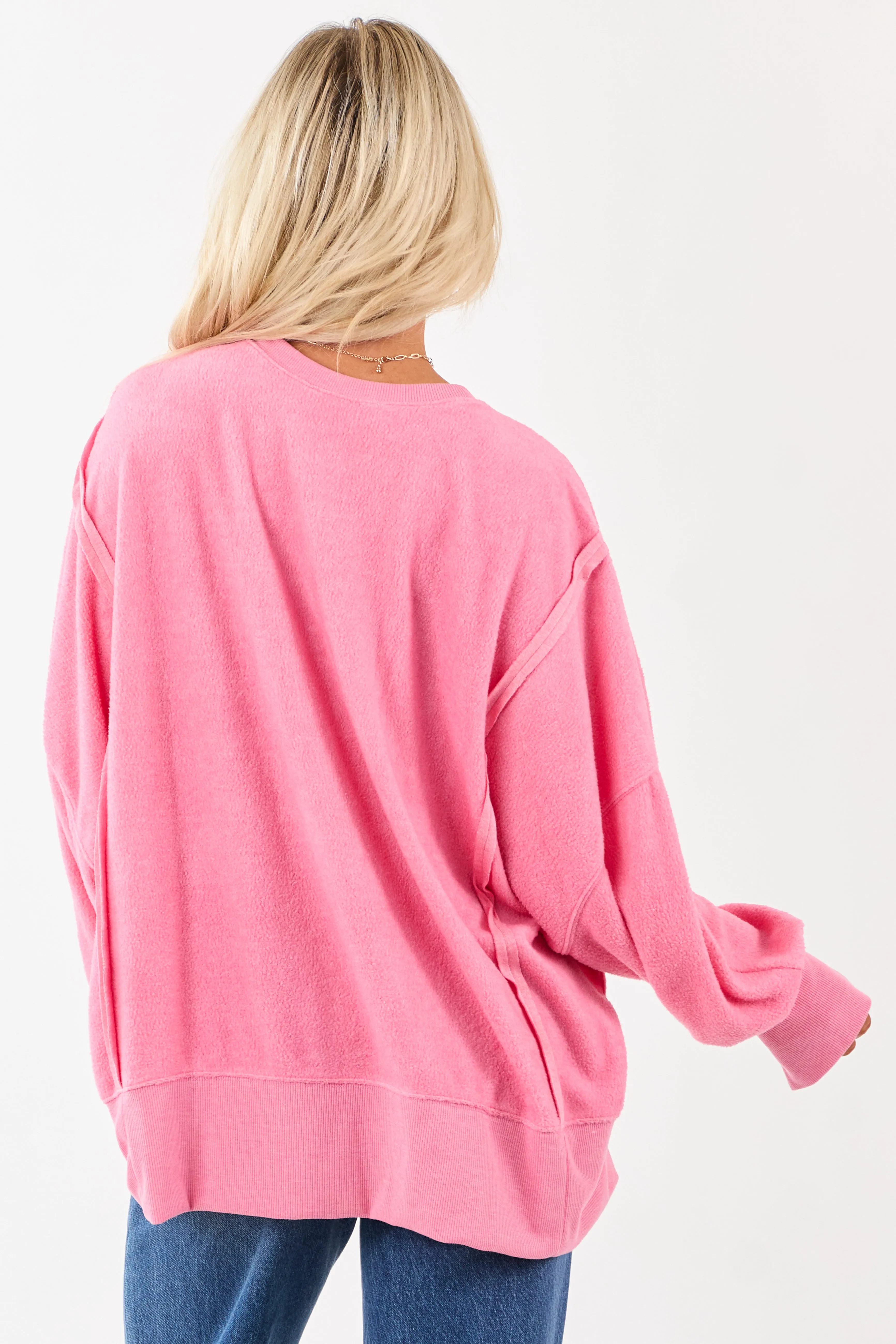 Bubblegum Crew Neck Relaxed Fleece Sweatshirt sold by Lime Lush product image thumbnail 5