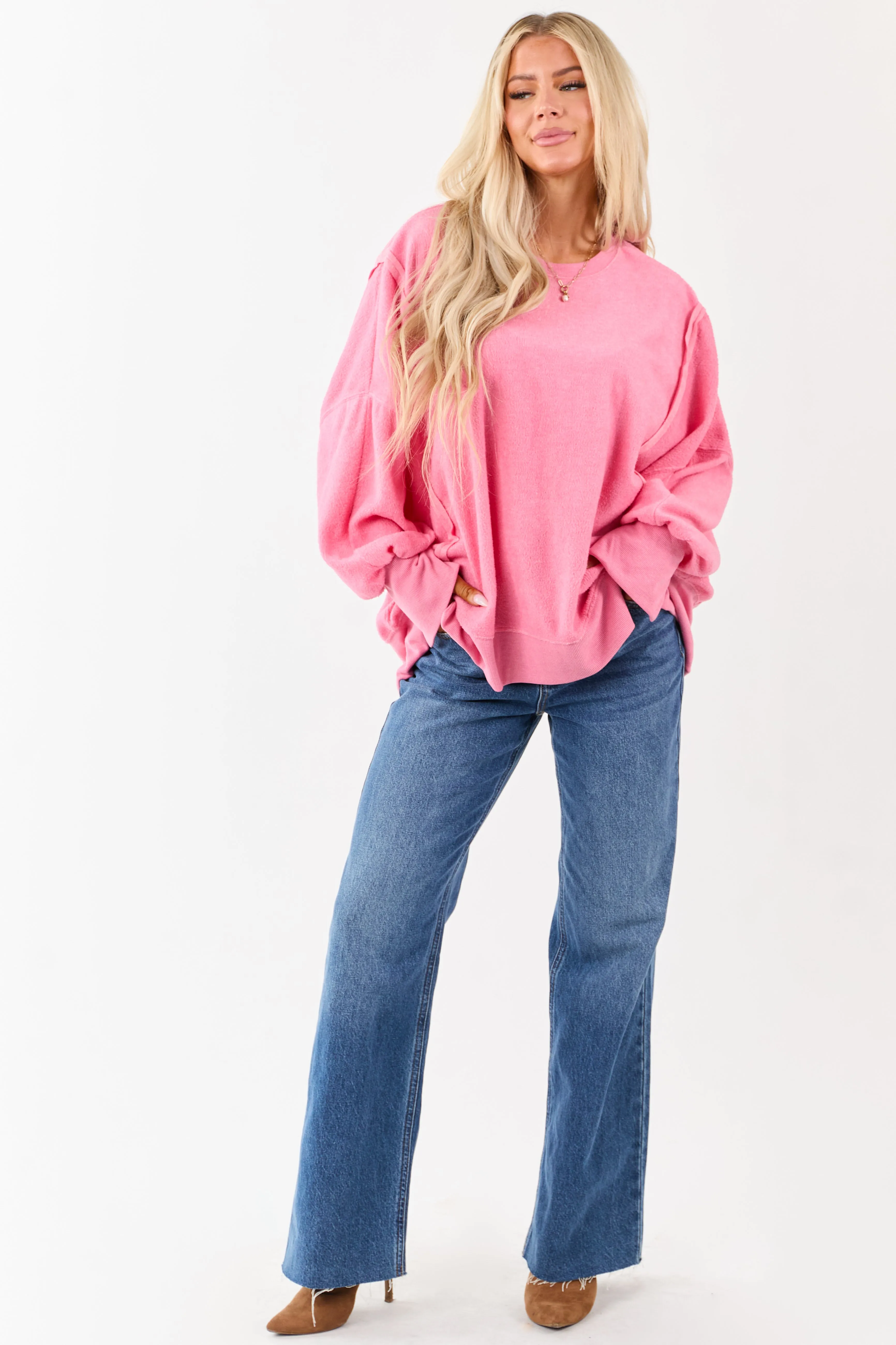 Bubblegum Crew Neck Relaxed Fleece Sweatshirt sold by Lime Lush product image thumbnail 3