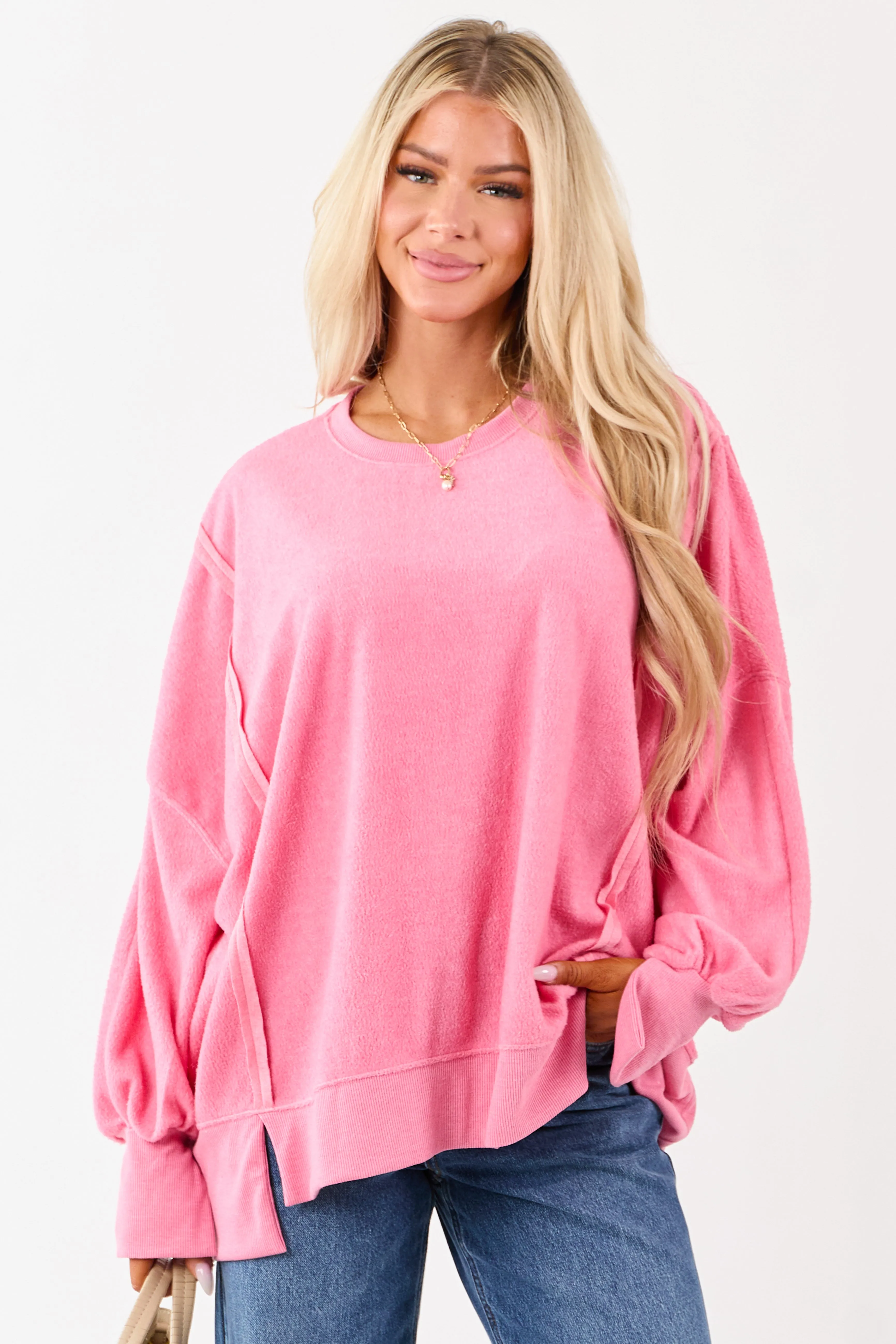 Bubblegum Crew Neck Relaxed Fleece Sweatshirt sold by Lime Lush