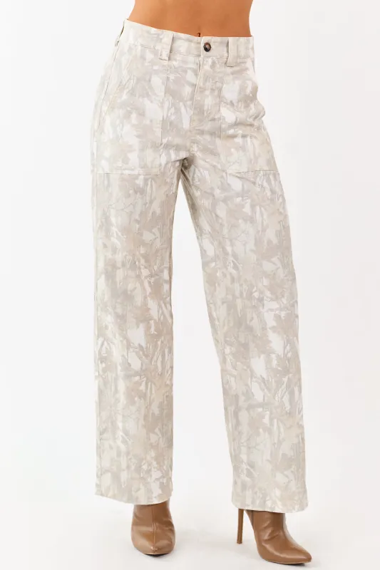 Ivory Faded Camo High Rise Straight Utility Jeans sold by Lime Lush