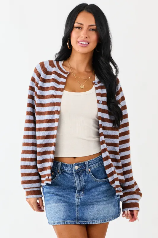 Slate Blue and Spice Striped Button Up Cardigan sold by Lime Lush