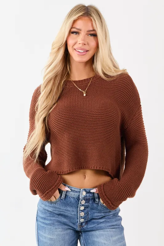 Spice Textured Knit Long Sleeve Crop Sweater sold by Lime Lush