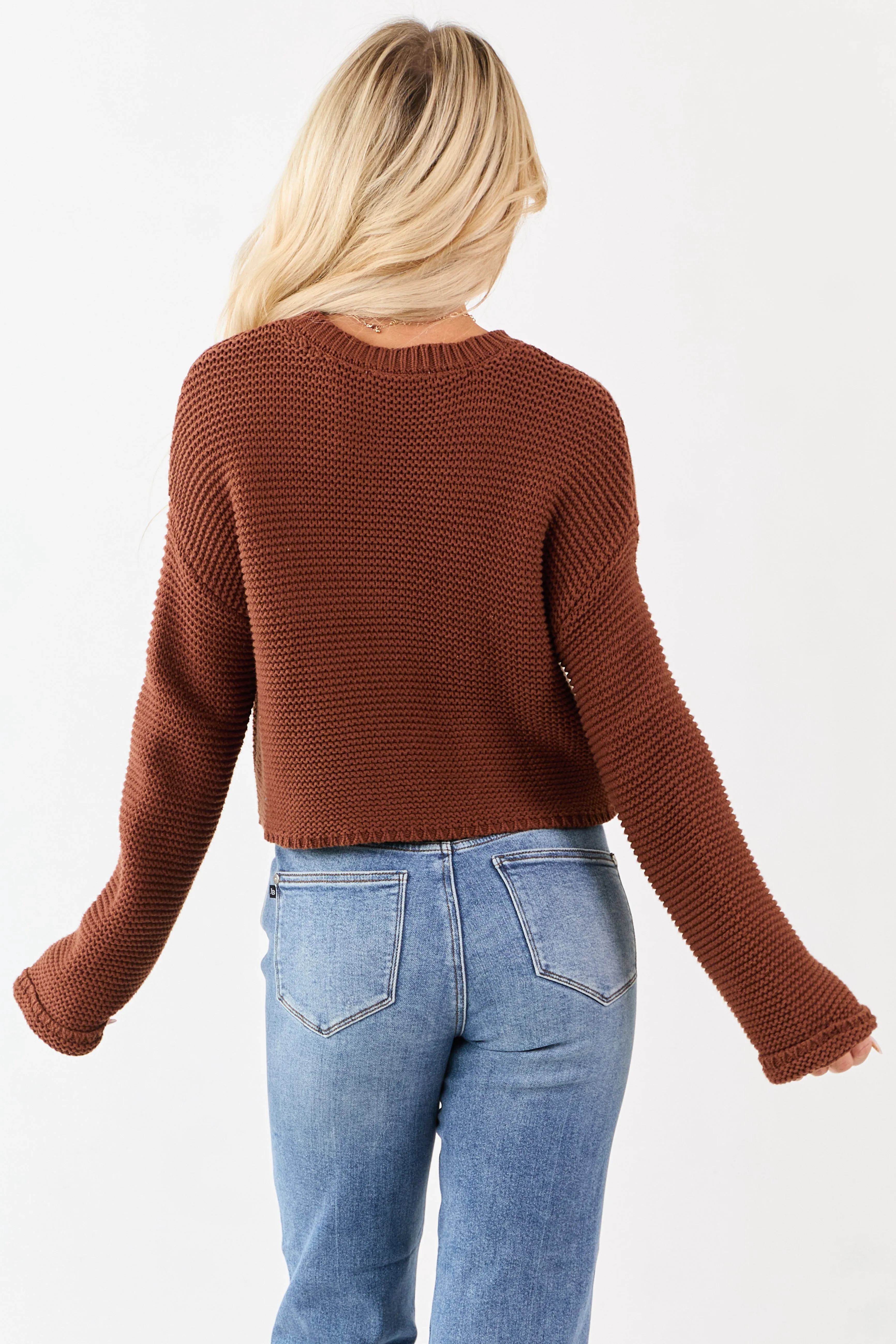 Spice Textured Knit Long Sleeve Crop Sweater sold by Lime Lush product image thumbnail 5