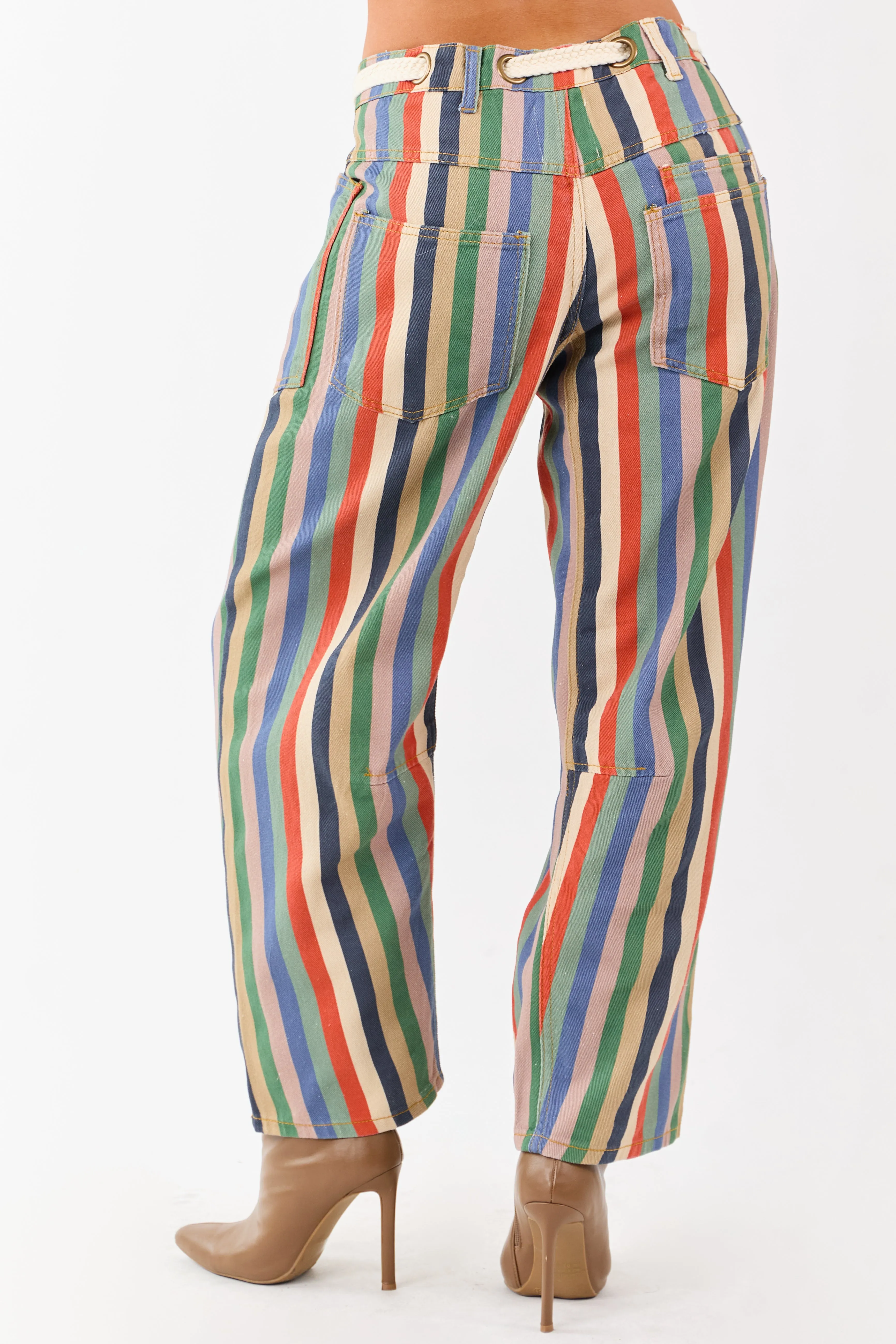 Multicolor Striped Wide Leg Waist Tie Denim Pants sold by Lime Lush product image thumbnail 4