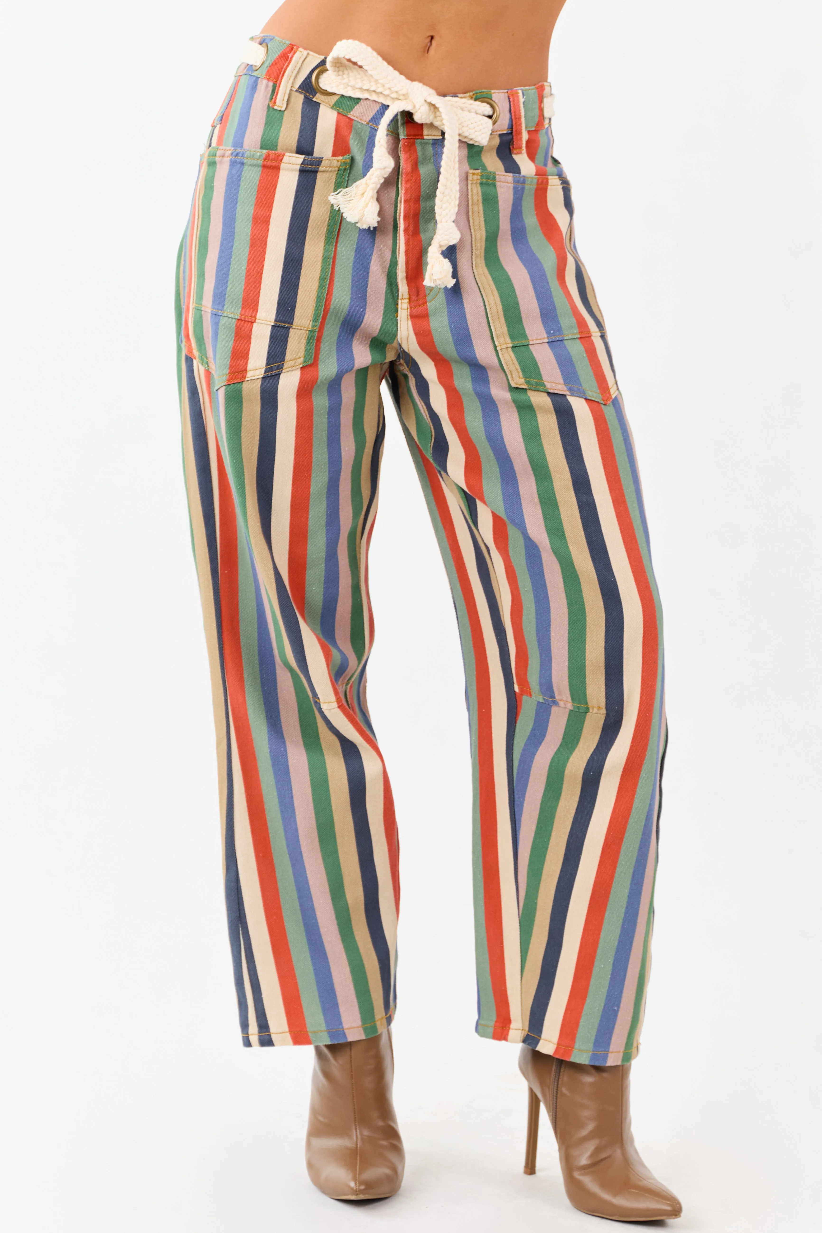 Multicolor Striped Wide Leg Waist Tie Denim Pants sold by Lime Lush product image thumbnail 2