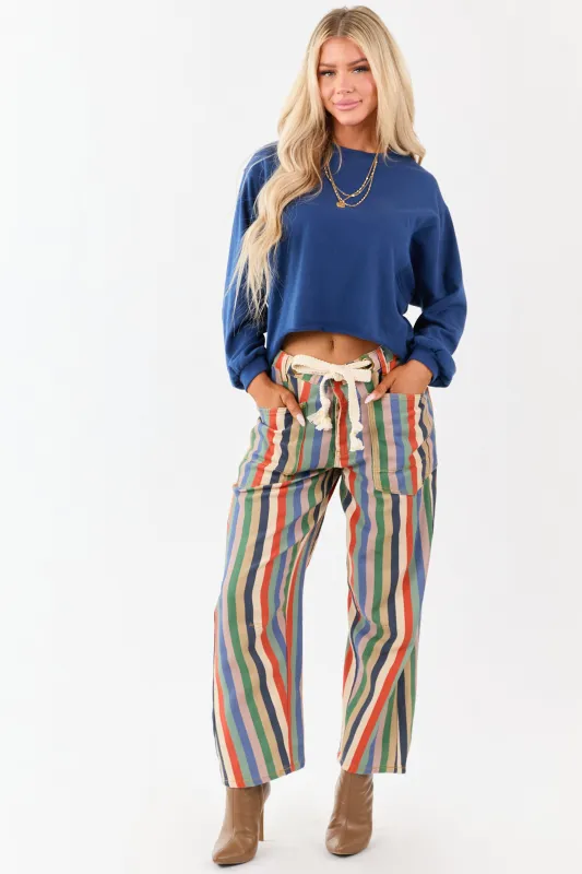 Multicolor Striped Wide Leg Waist Tie Denim Pants sold by Lime Lush