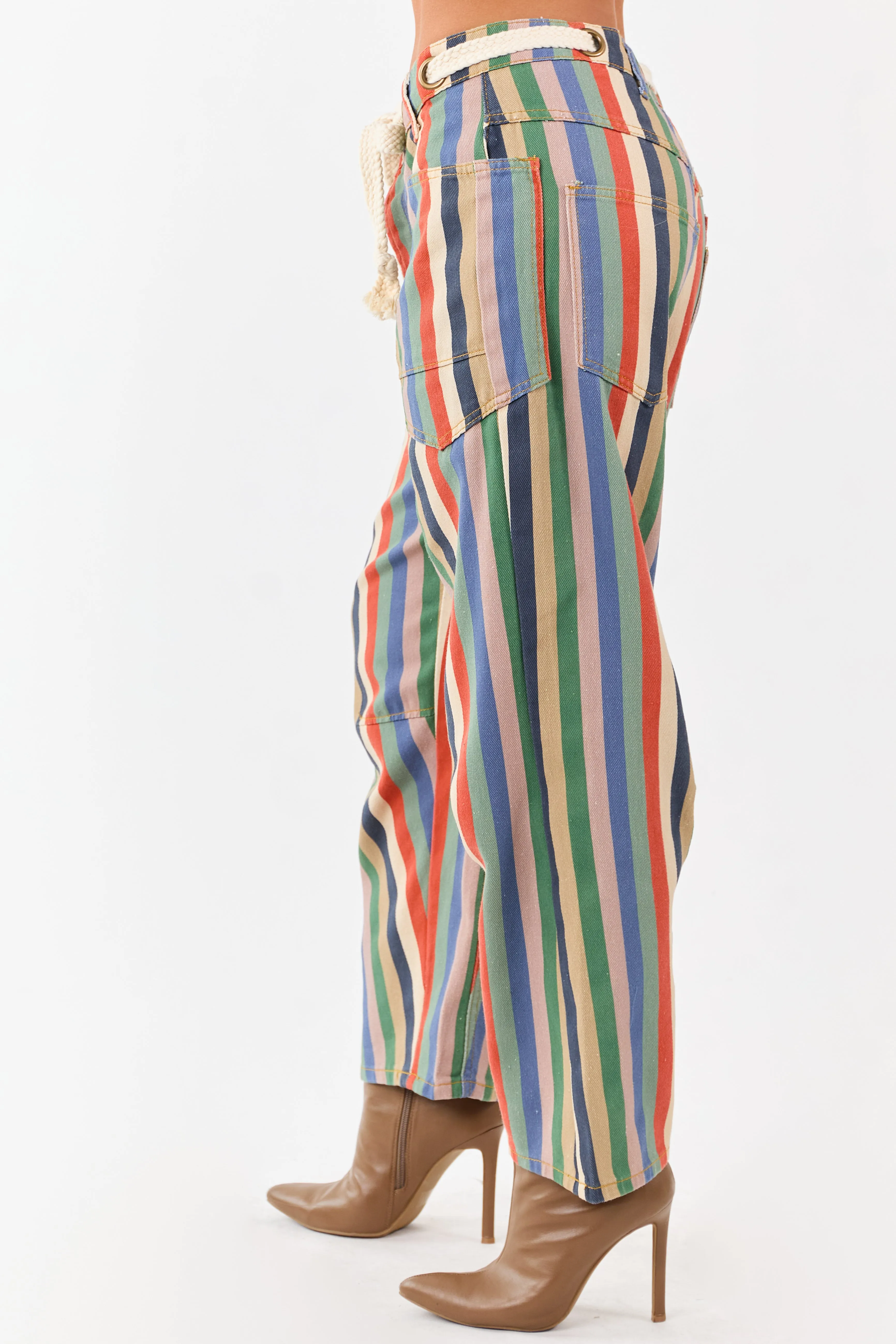Multicolor Striped Wide Leg Waist Tie Denim Pants sold by Lime Lush product image thumbnail 3