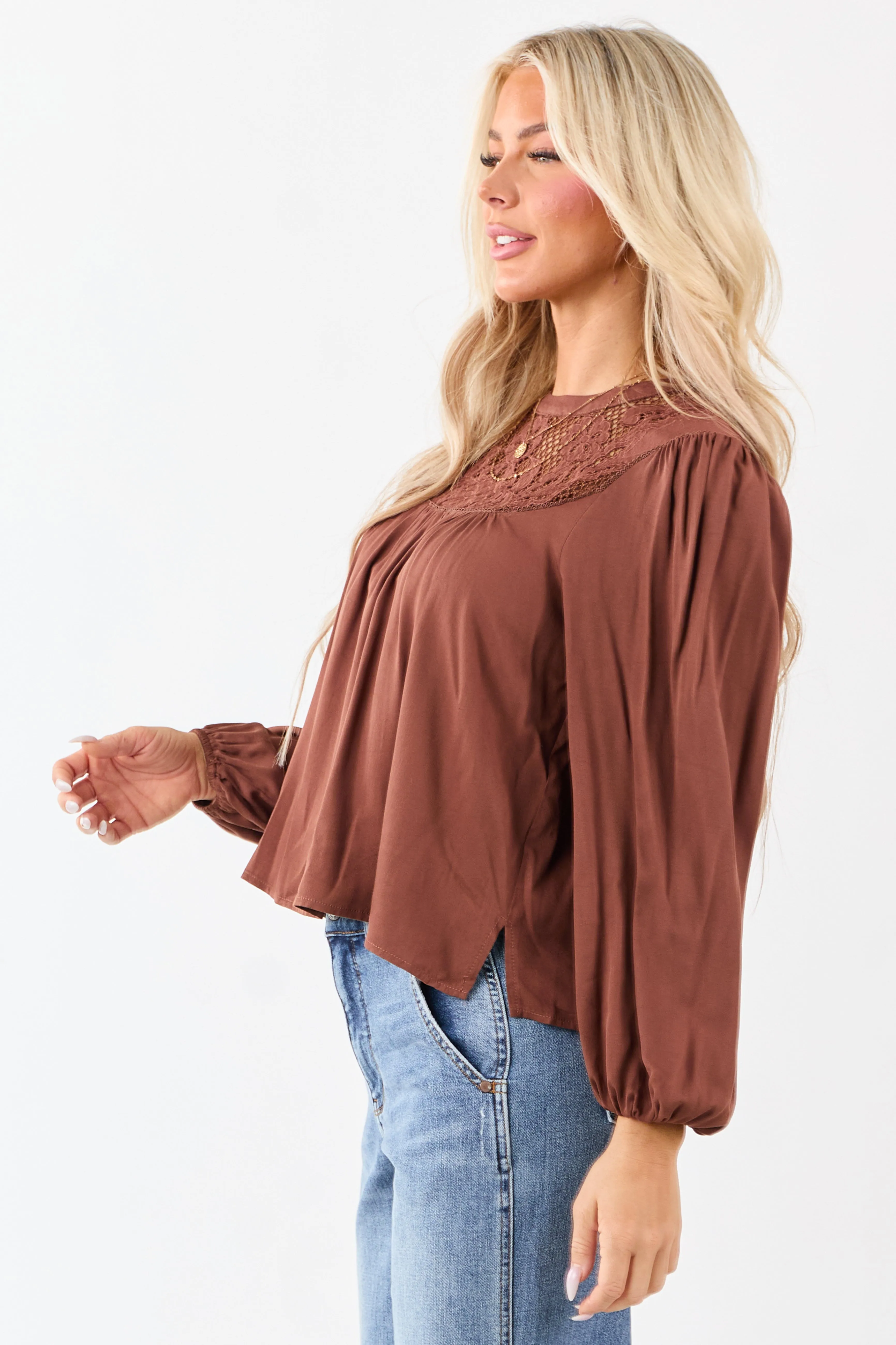 Spice Embroidered Floral Lace Yoke Puff Sleeve Top sold by Lime Lush product image thumbnail 4