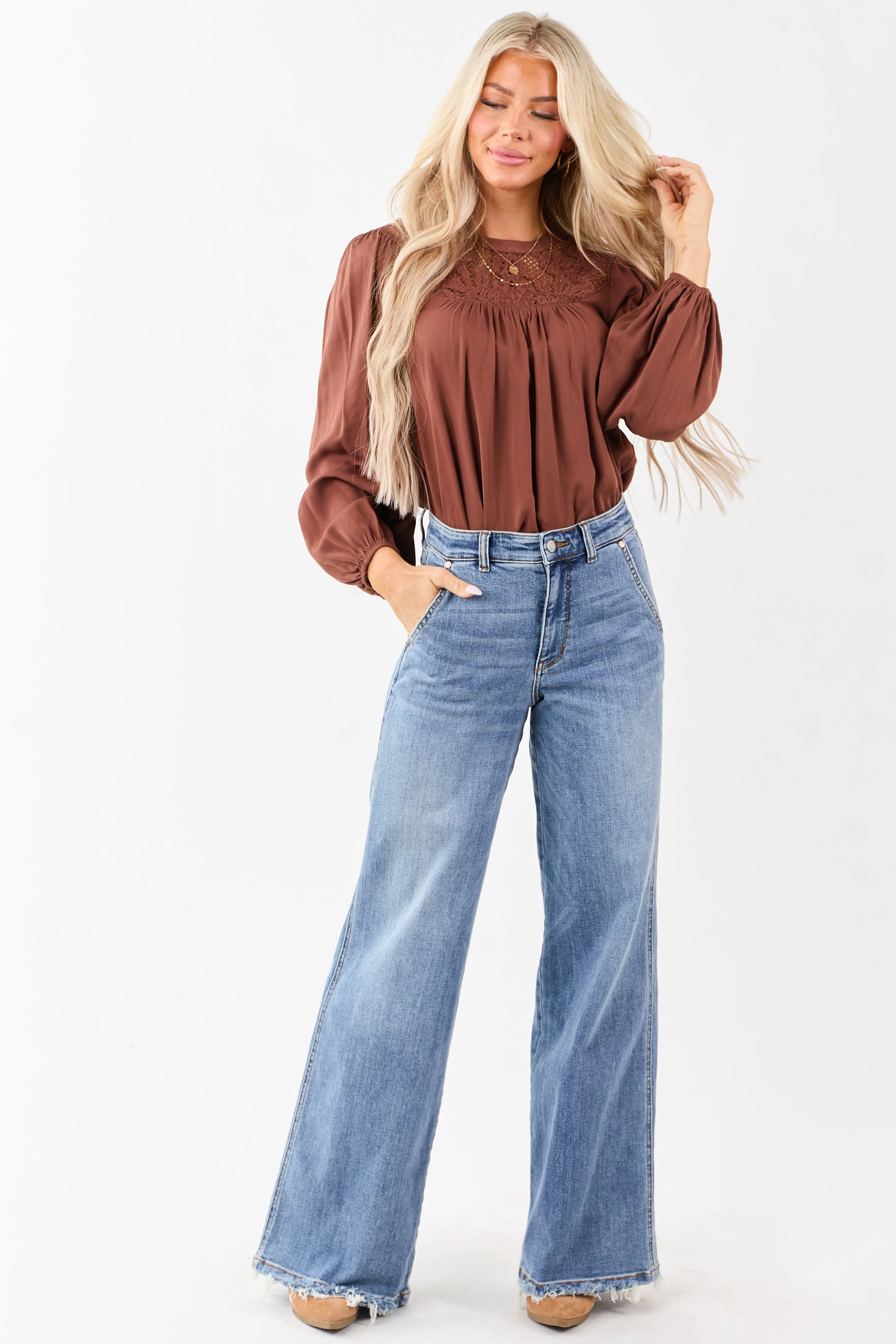 Spice Embroidered Floral Lace Yoke Puff Sleeve Top sold by Lime Lush product image thumbnail 3