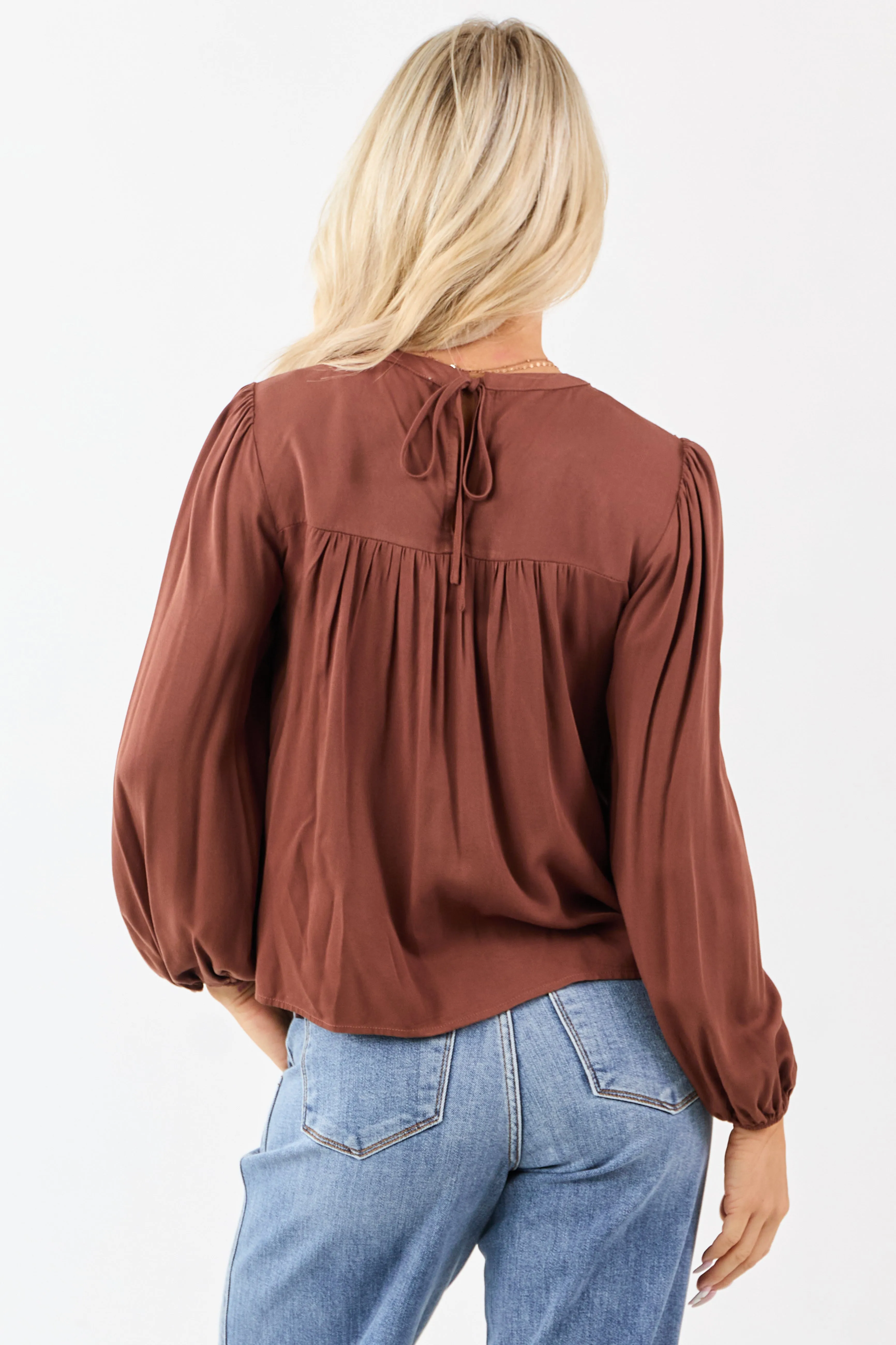 Spice Embroidered Floral Lace Yoke Puff Sleeve Top sold by Lime Lush product image thumbnail 5