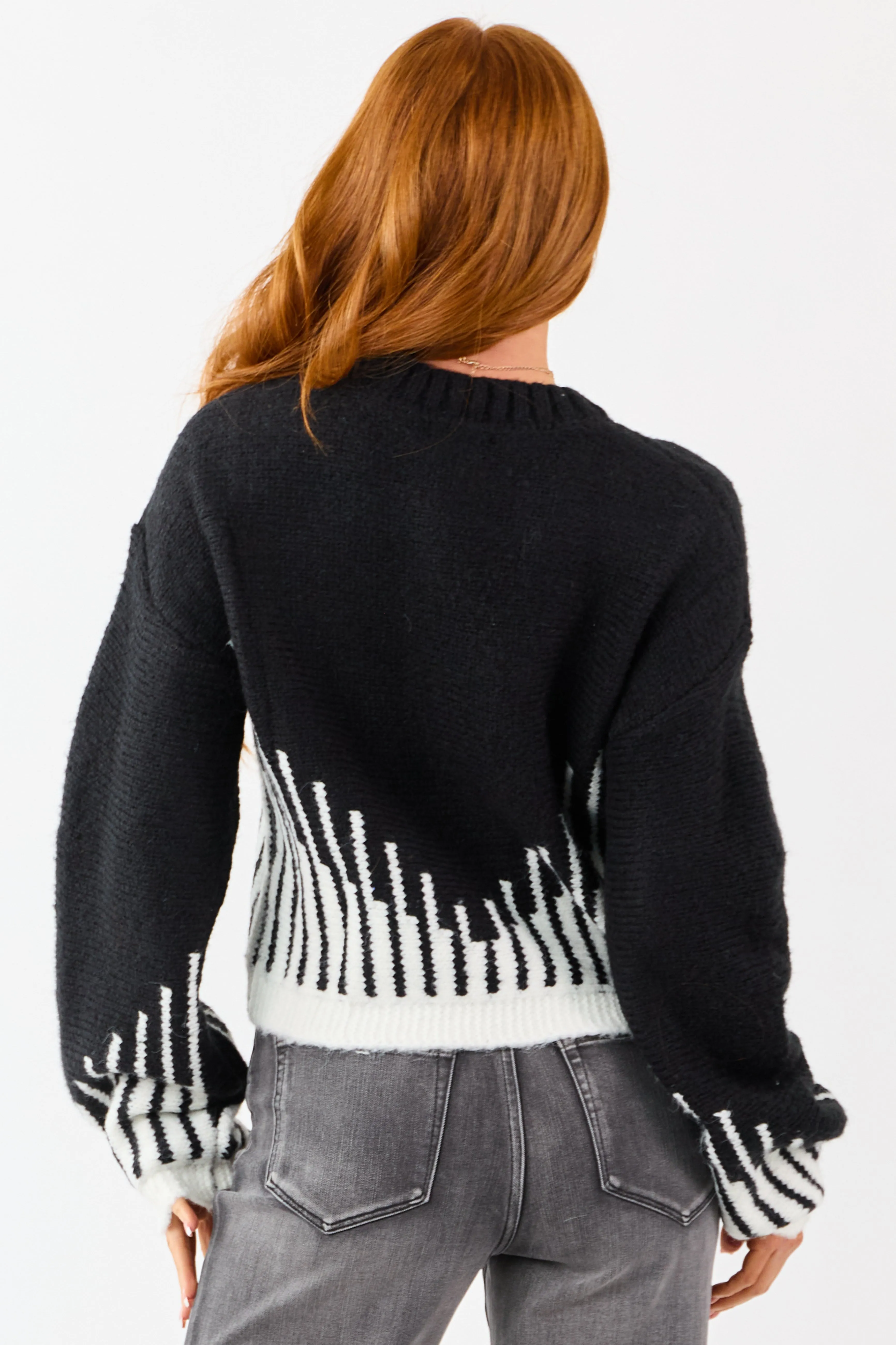 Black and Ivory Abstract Print Knit Sweater sold by Lime Lush product image thumbnail 5