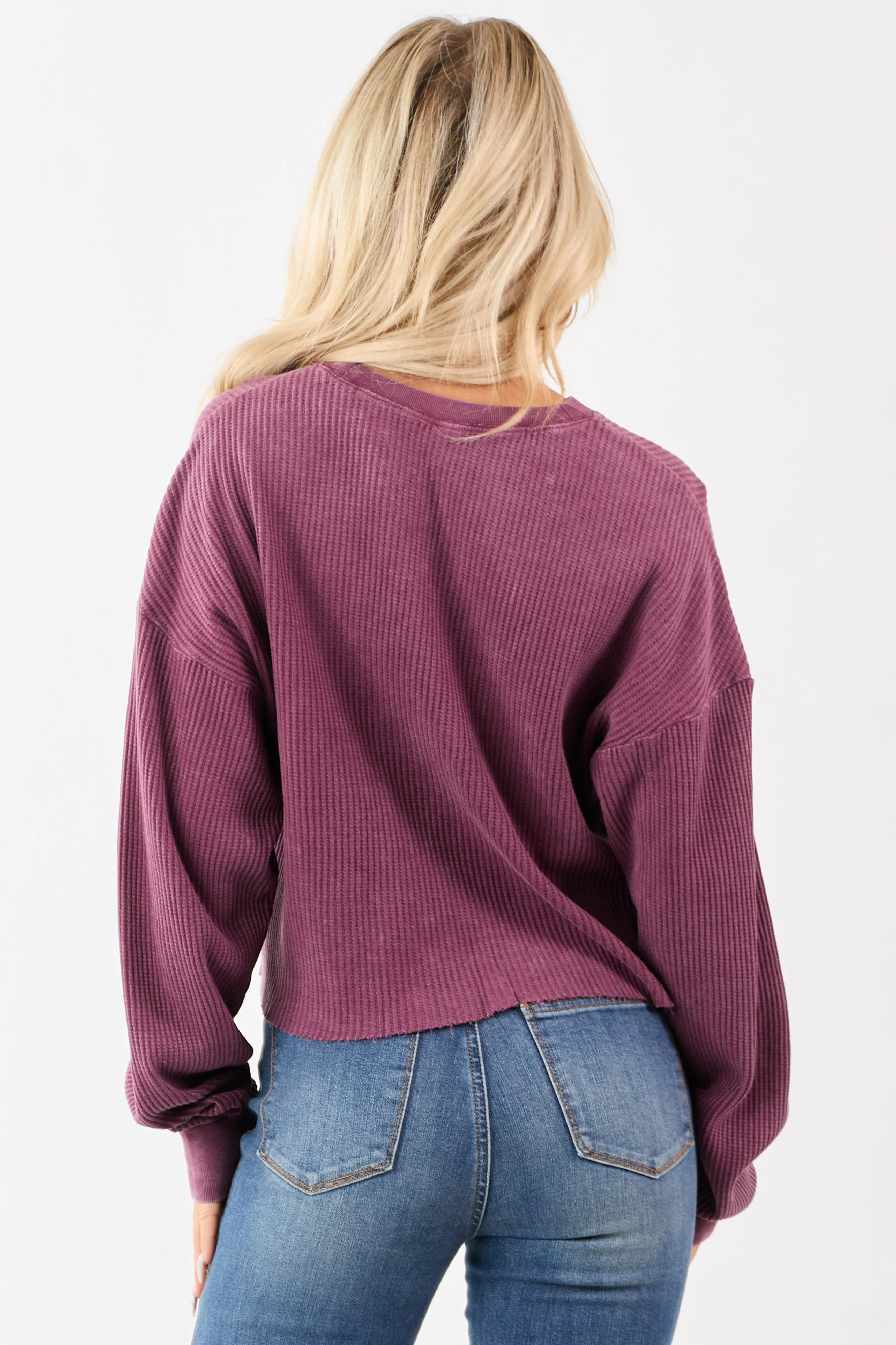 Boysenberry Waffle Knit Long Sleeve Cotton Top sold by Lime Lush product image thumbnail 5